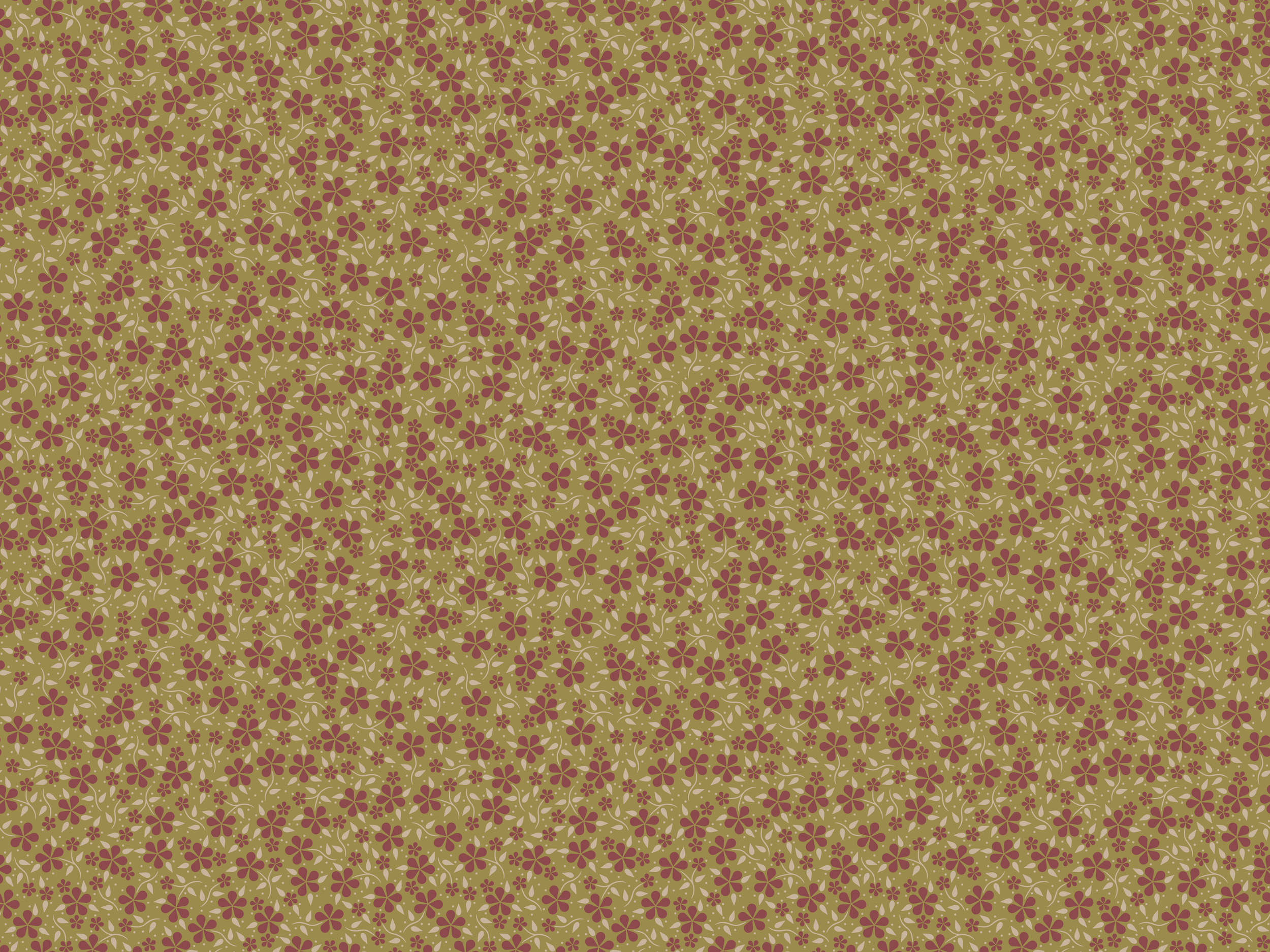 Country Retro Toss Flower Pattern - Olive Green
