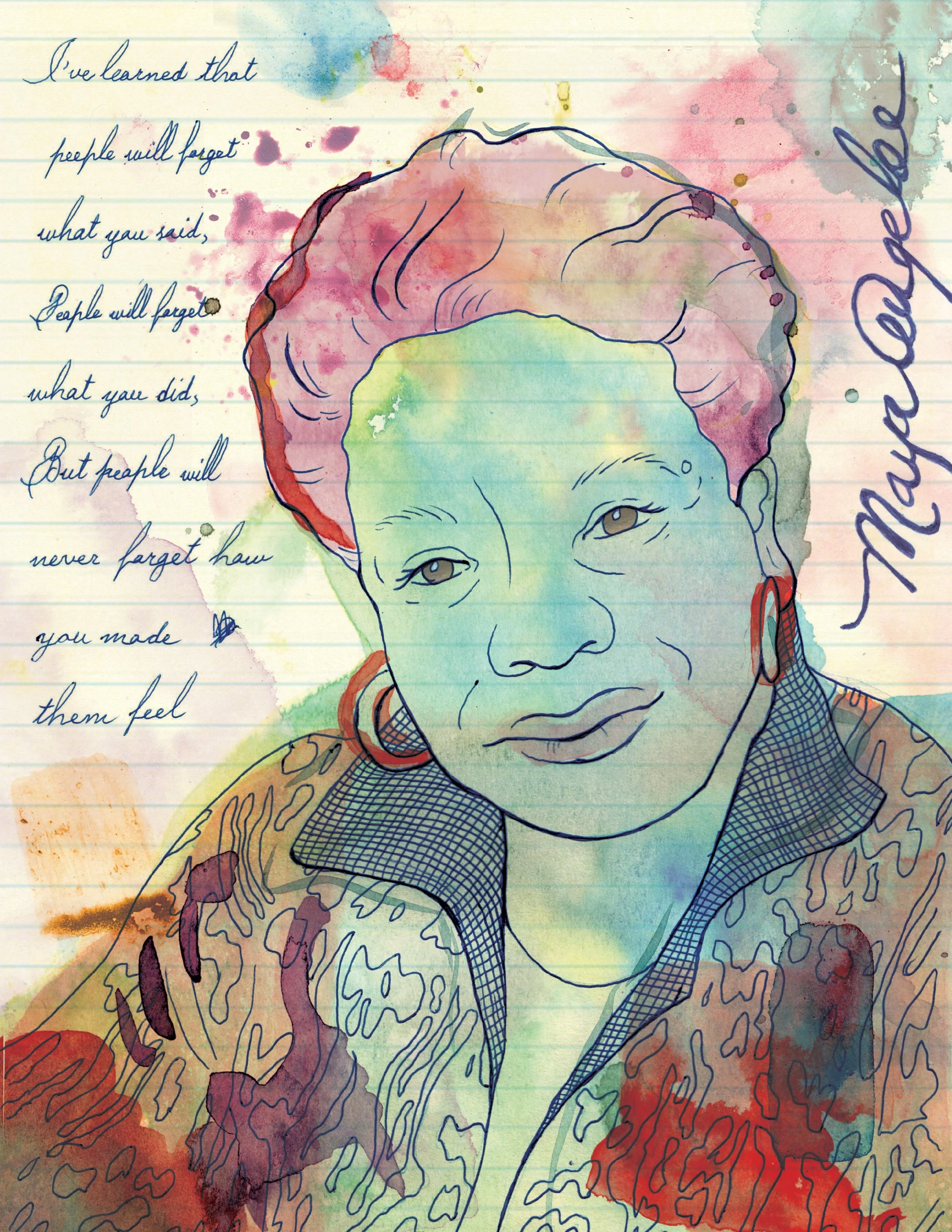 Maya Angelou - Watercolor & Pen, Combined in Photoshop