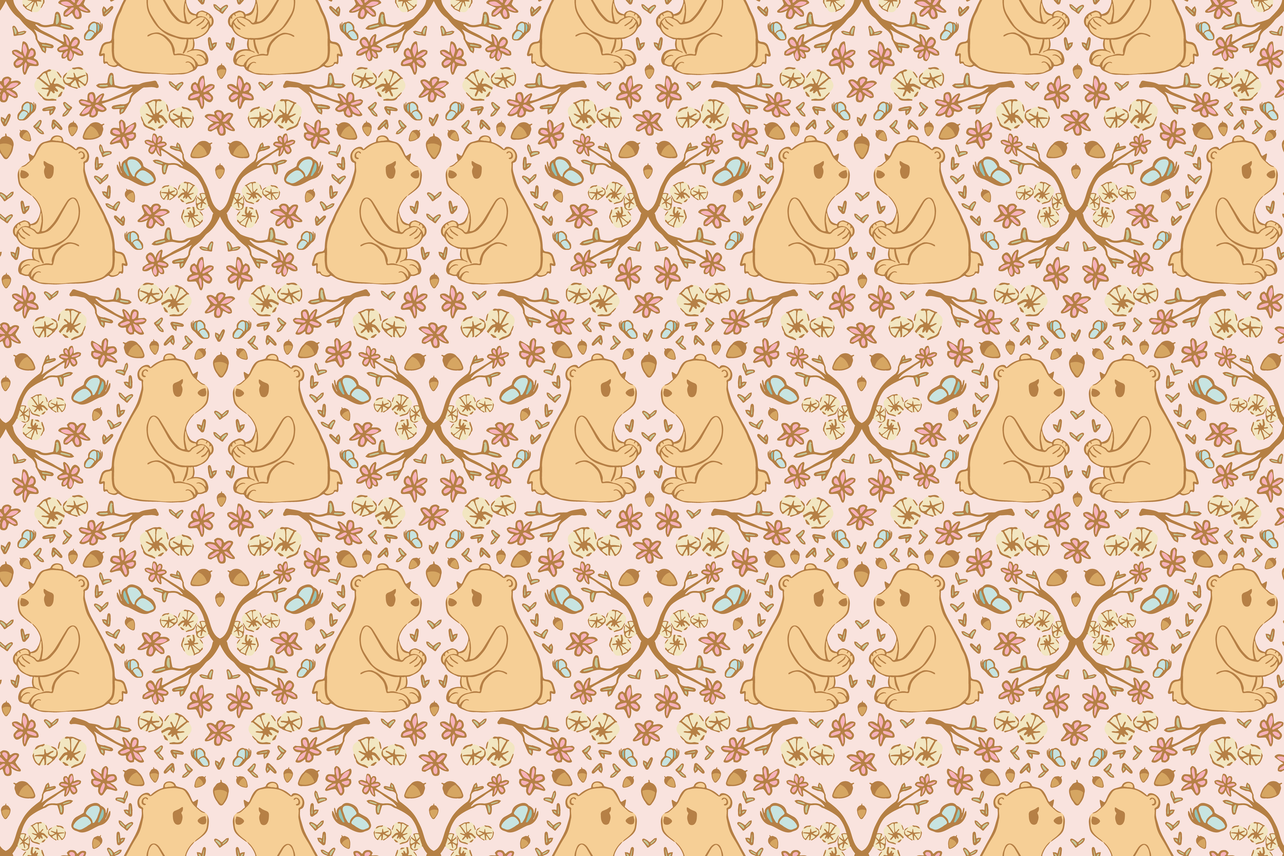 Reflected Bear Pattern - Pastel Pink