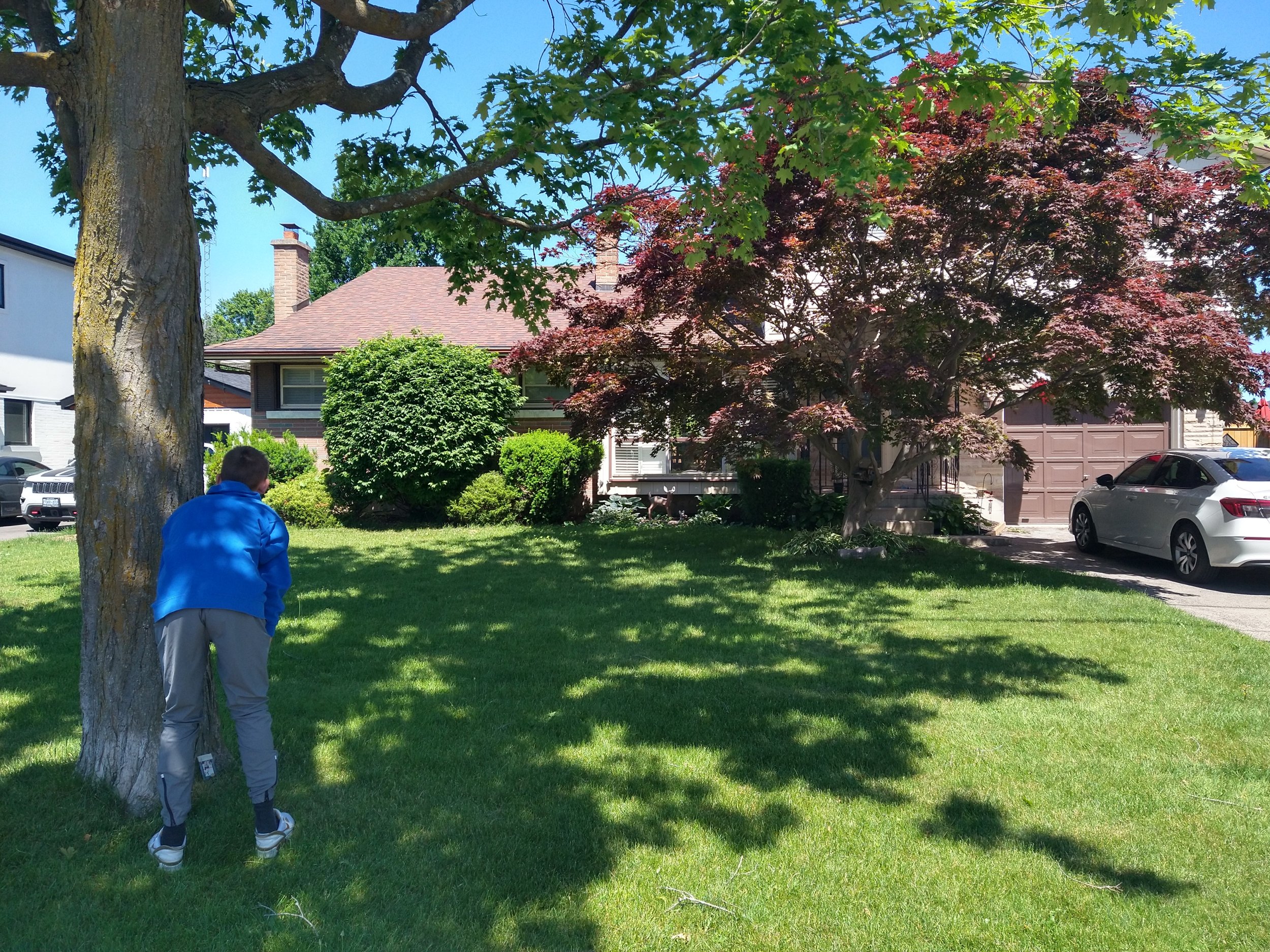 Judah leaving a gift at Wayne Gretzky's childhood home in Brantford, Ontario - 2022