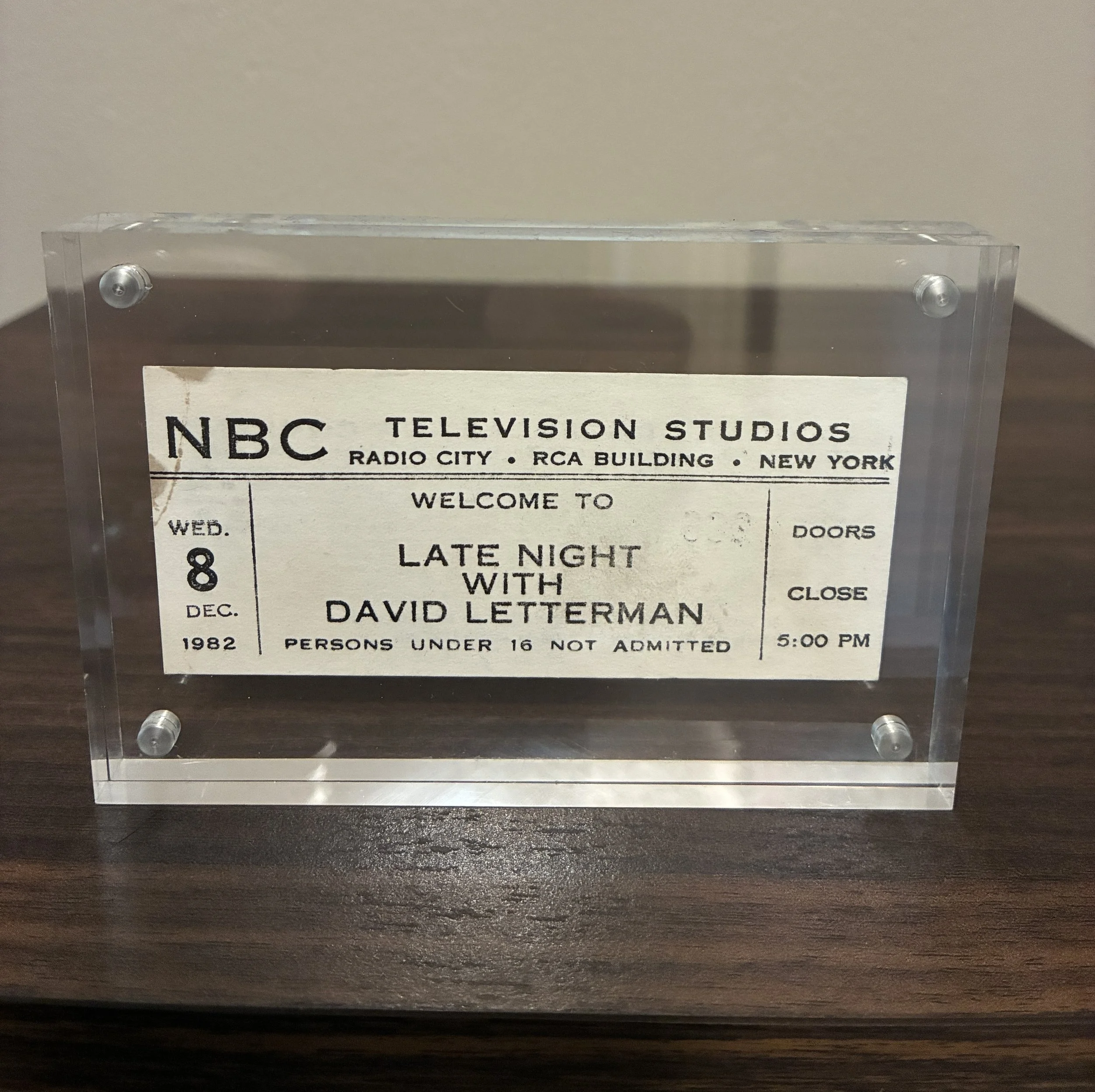 Late Nite with David Letterman ticket stub - December 8th, 1982 (Iggy Pop)