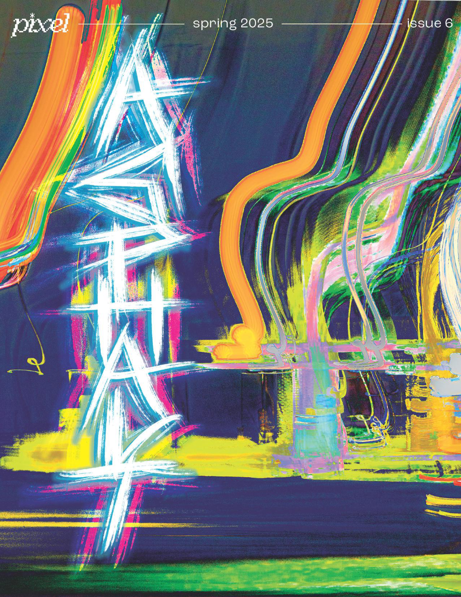 Colorful neon lights and abstract shapes on a dark background, resembling a lively city scene or light art installation.