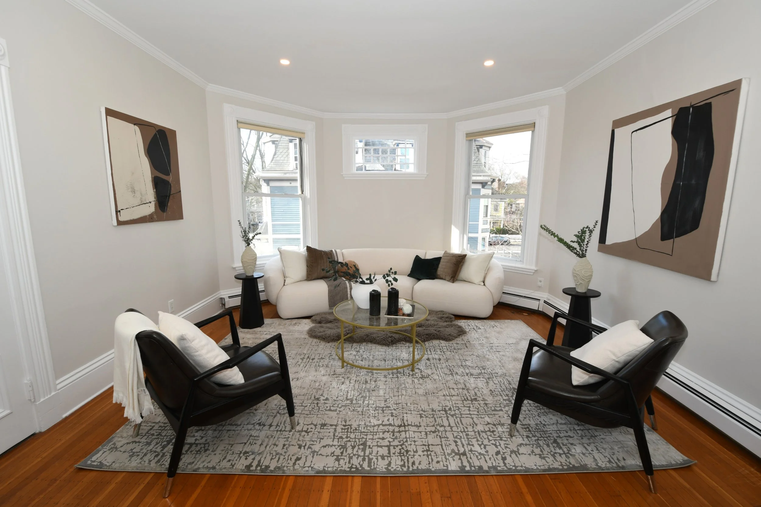 Luxury living room at 49 Cypress in Brookline featuring modern finishes and bright open-concept design.
