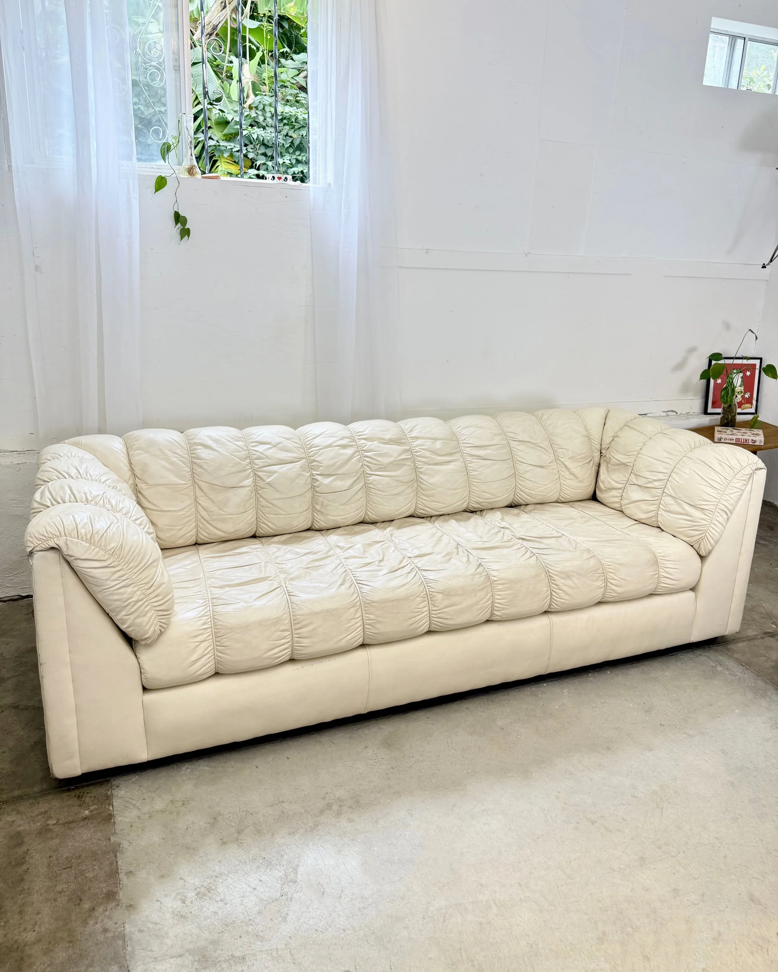 70s Cream Leather Sofa