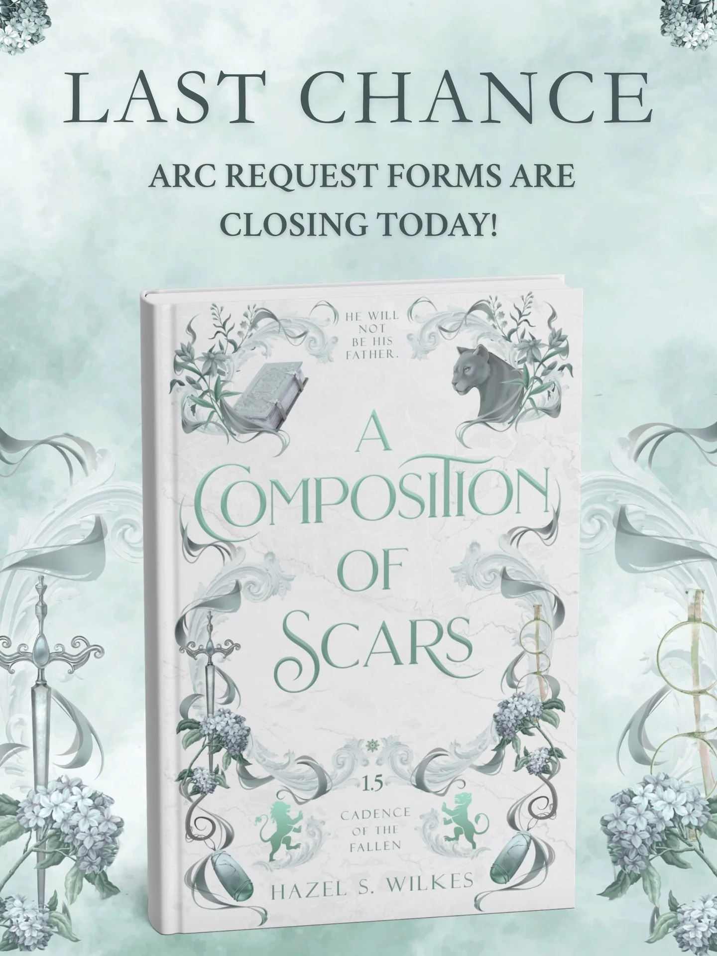 The ARC request form to receive an advance copy of A Composition of Scars officially closes today!! Sign up now to be considered and get a chance to read our boy&rsquo;s back story🩵 
Link in my bio. 

#arcreaderswanted #fantasyromance #cadenceofthef