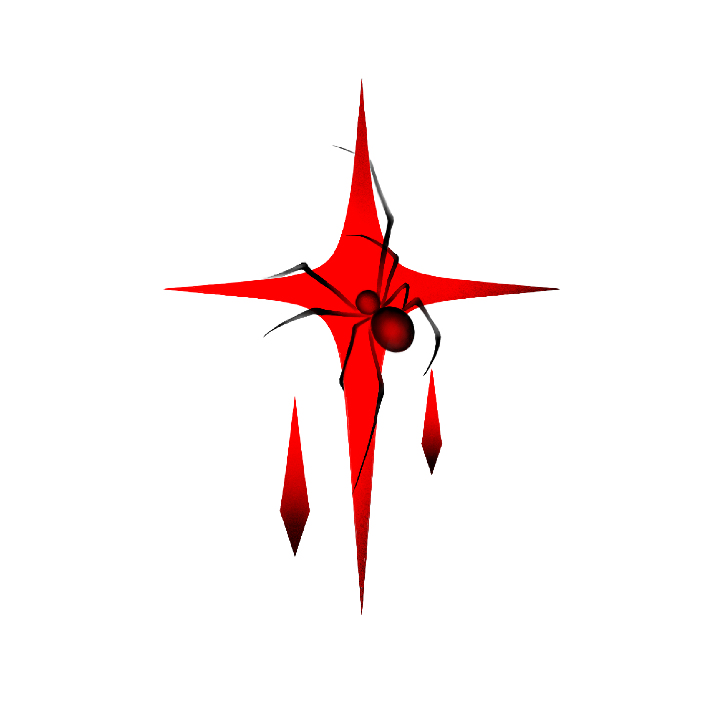 Abstract red and black geometric digital artwork with sharp lines, shapes, patterns and spider.