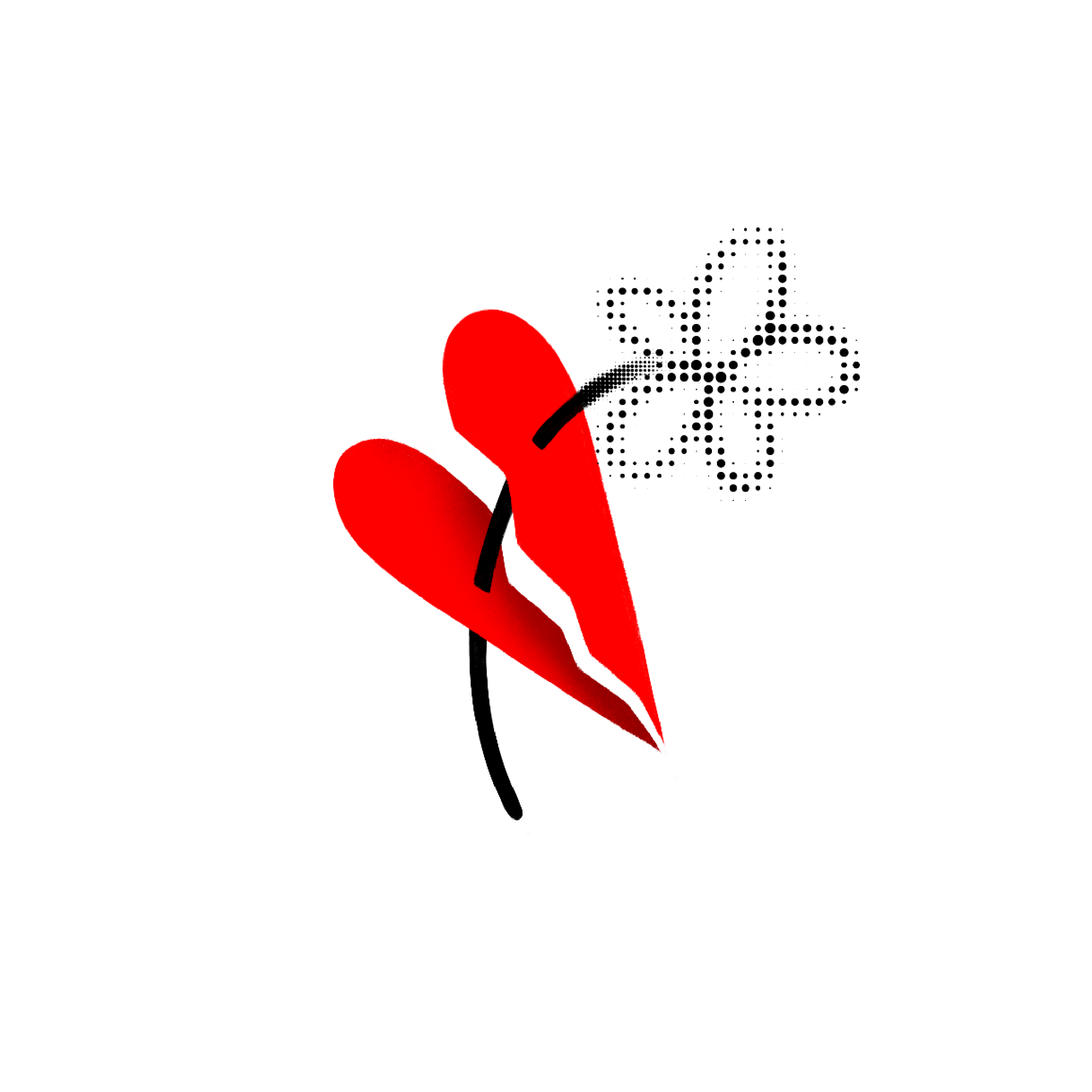 Red and black abstract digital artwork with sharp lines and a flowing design.