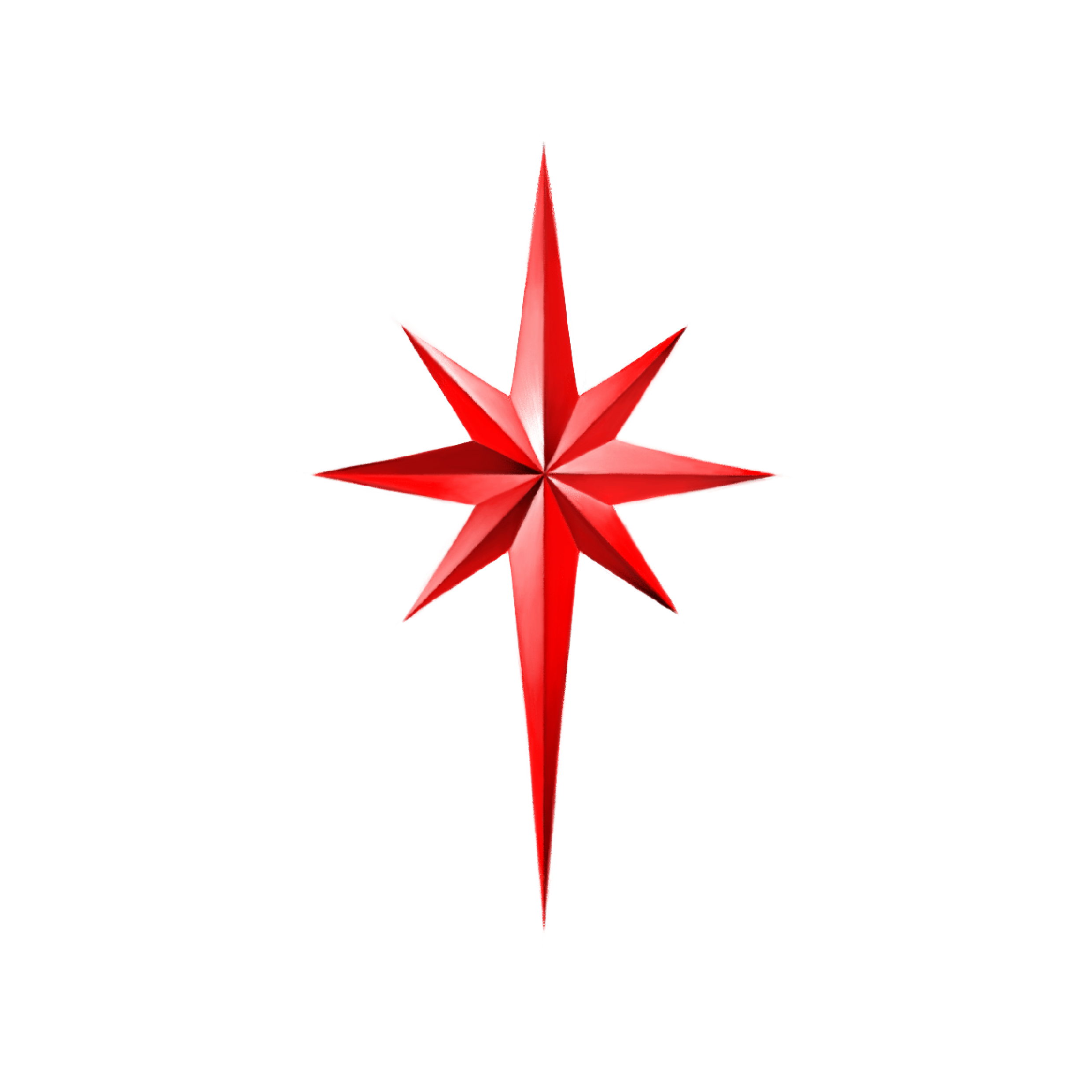 A red star-shaped tattoo flash with pointed edges and a shiny surface.