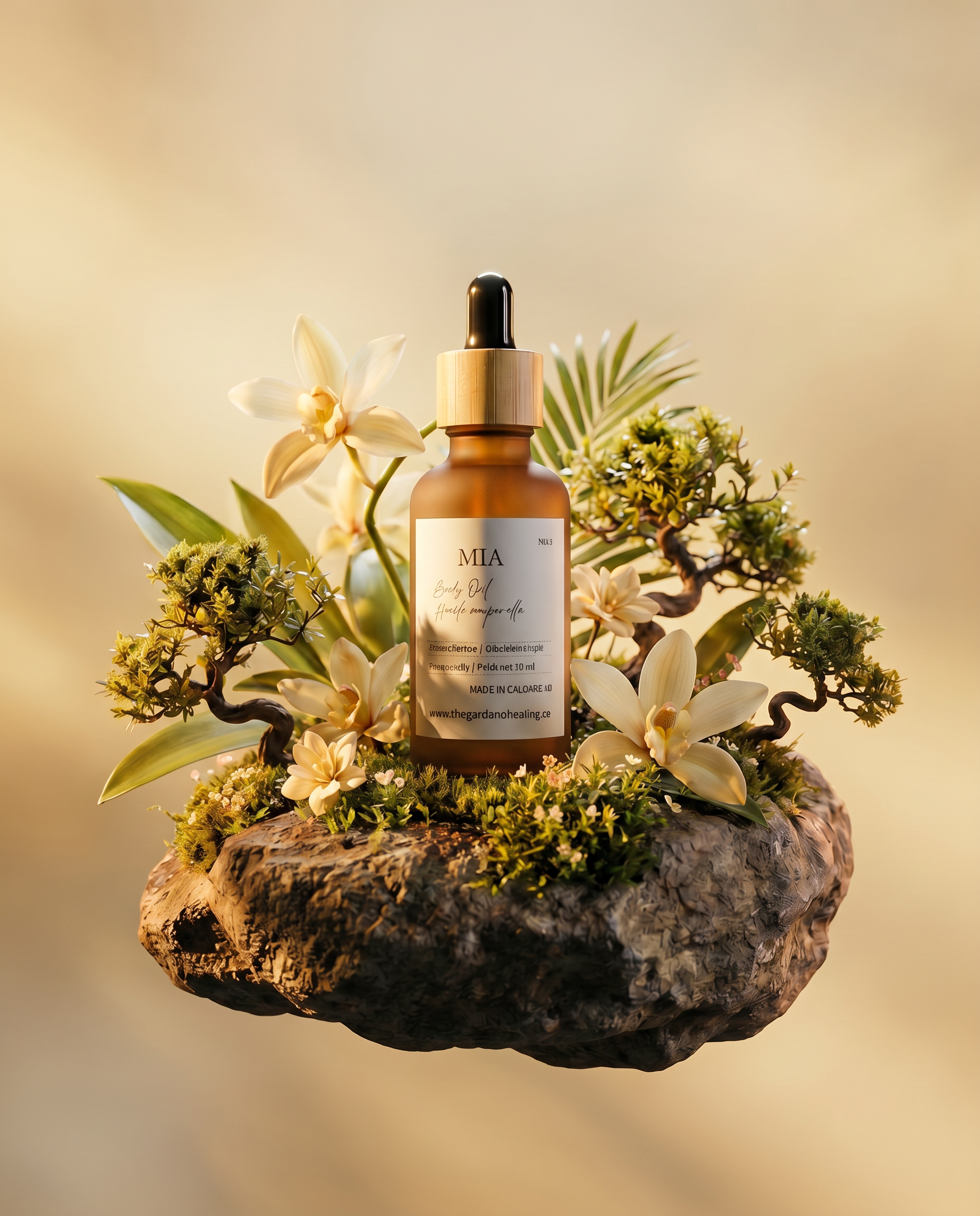 Mia body oil, Tahitian vanilla body oil, exotic vanilla body oil, tropical fruit scented oil, luxurious body moisturizer, creamy vanilla skincare, rare vanilla fragrance, natural hydrating body oil.