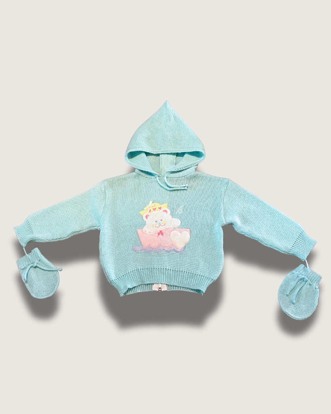 Vintage Small Stars - Knit Hoodie with String Mittens