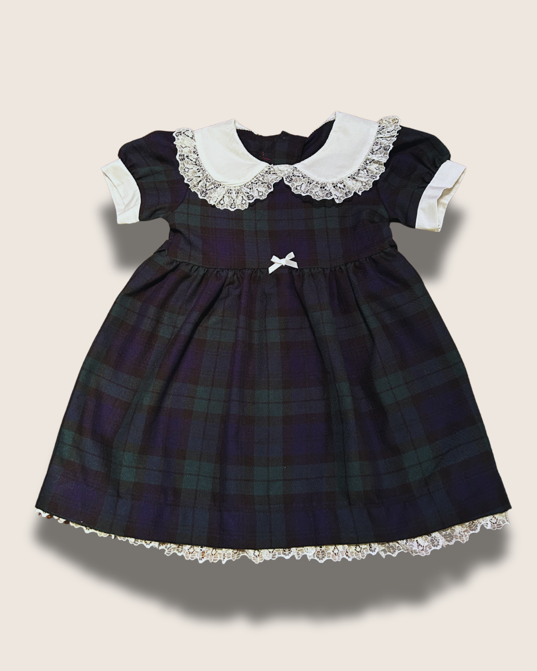 Vintage (Handmade) Lined Plaid Dress with Lace Trim