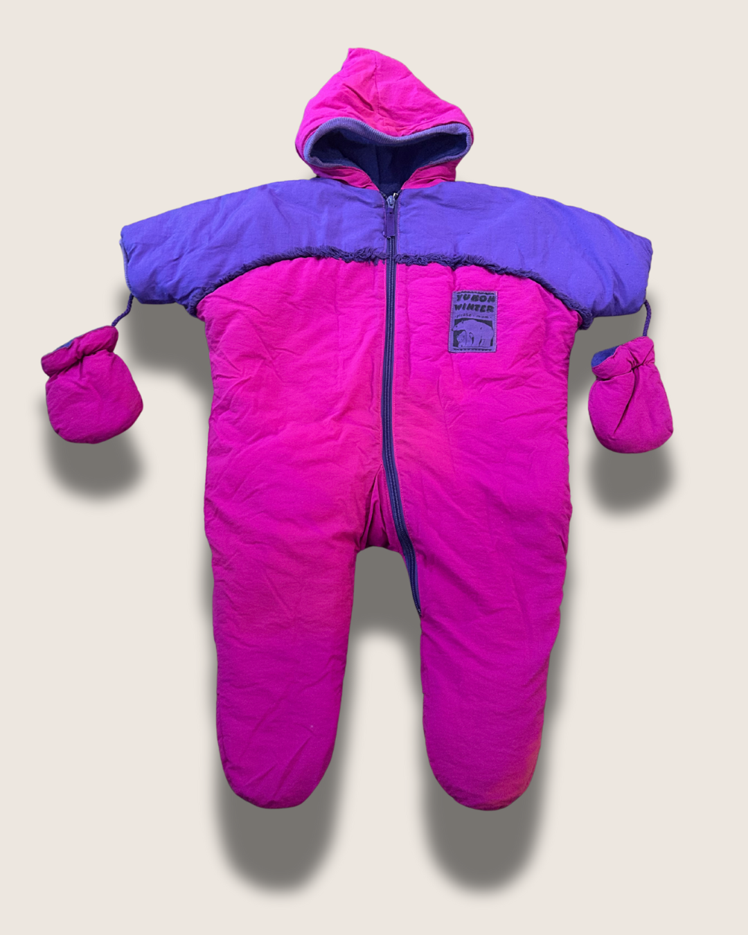 Vintage Please Mum (Yukon Winter) Fleece-Lined Bunting Suit with Mittens