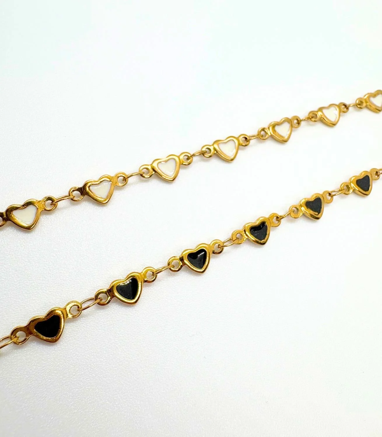 Black & White Enamel Hearts-Ion Plated Stainless Steel