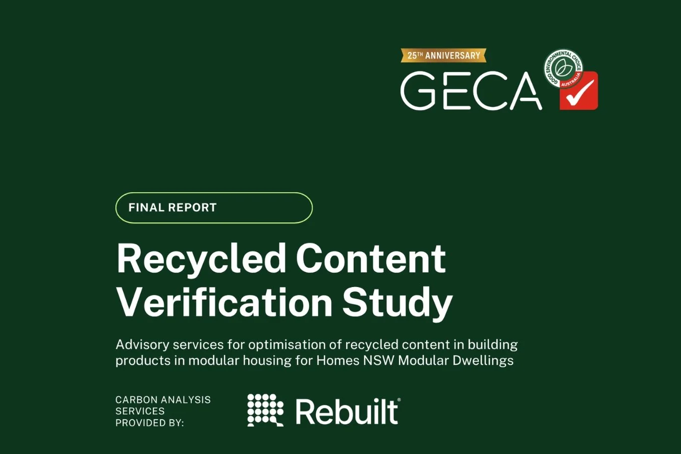 Homes NSW Recycled Content Verification Study: Final Report