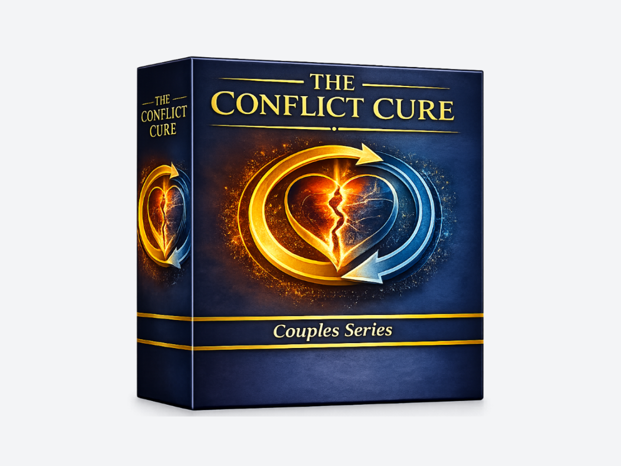 A woman with curly red hair wearing a blue long-sleeve shirt is smiling with her eyes closed and fists raised in triumph against a pink background.