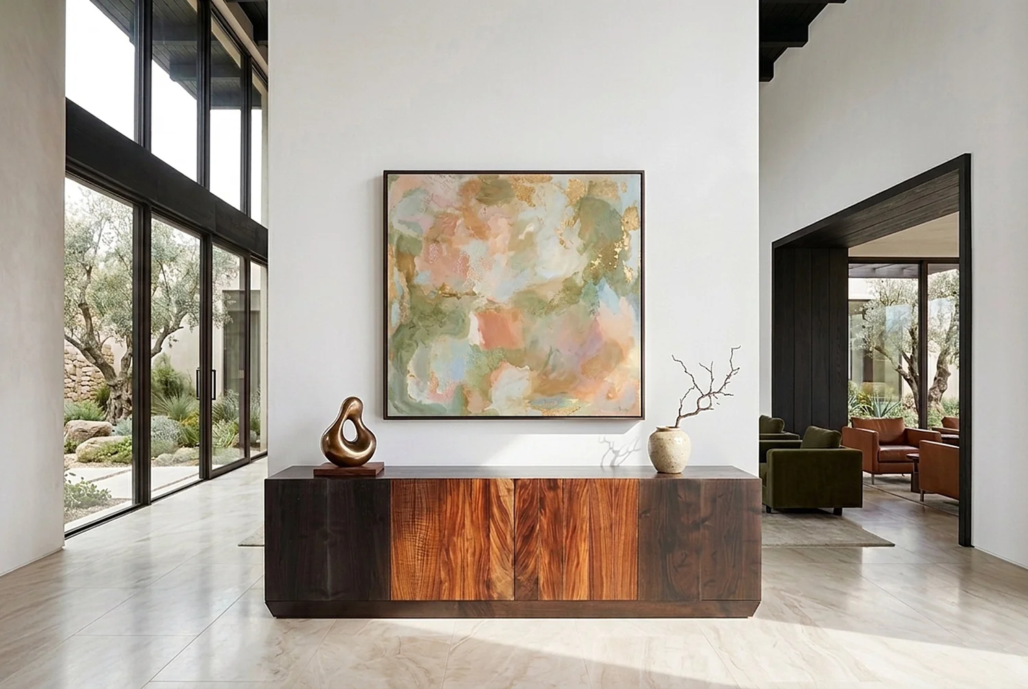 Ember Credenza — smoked and figured California Black Walnut with leather-lined drawers, Studio Roeper Napa Valley