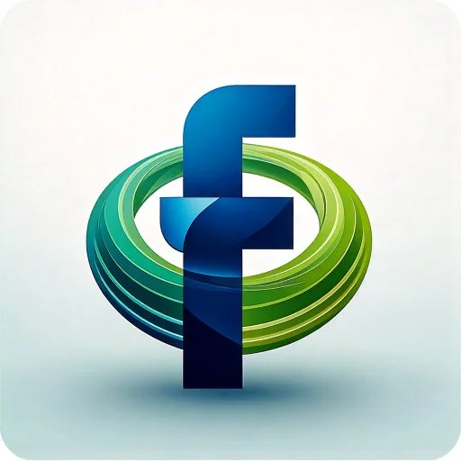Facebook logo with intertwined blue and green rings