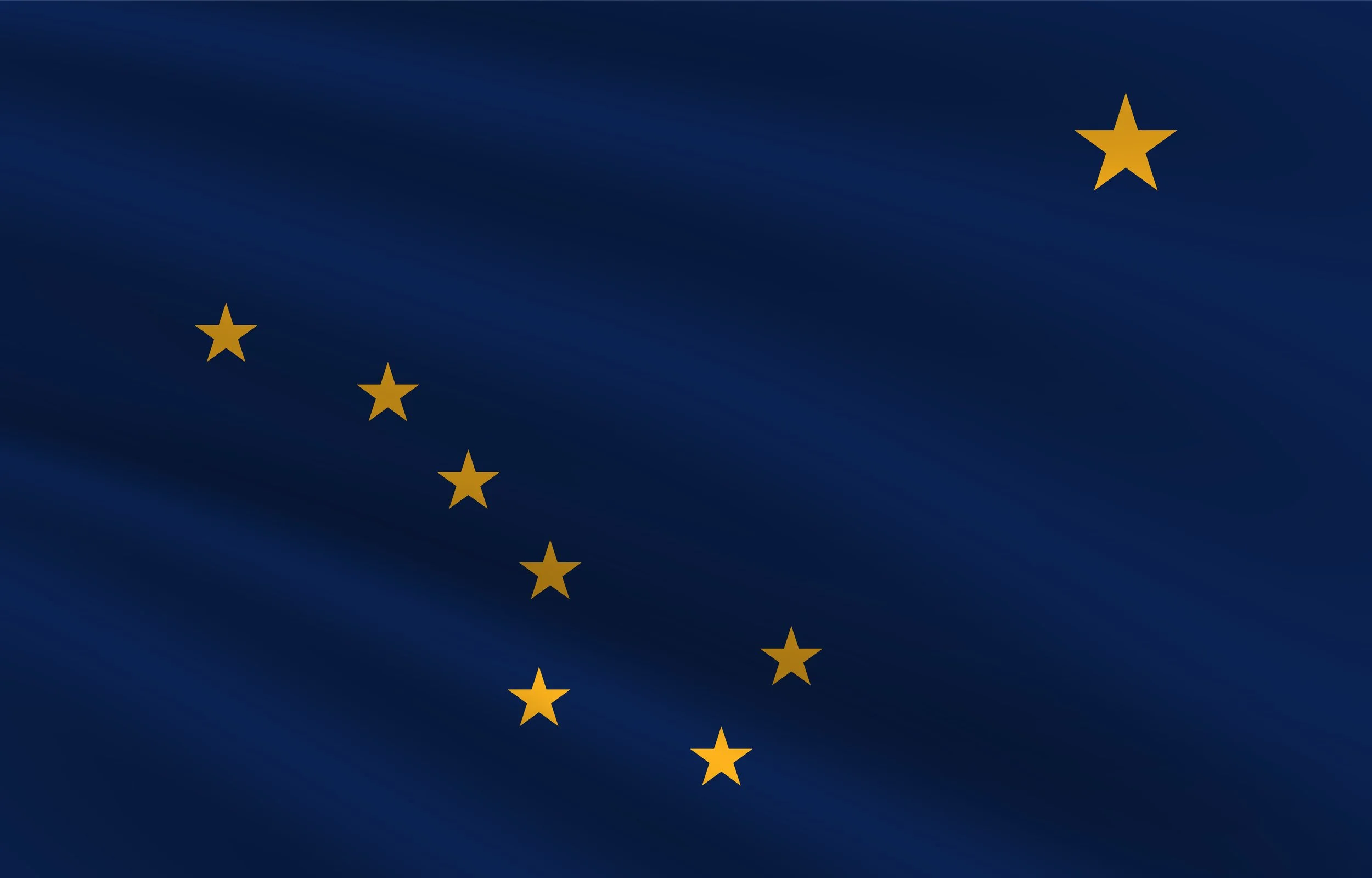 Alaska state flag with seven golden stars forming the Big Dipper and one star for the North Star on a blue background.