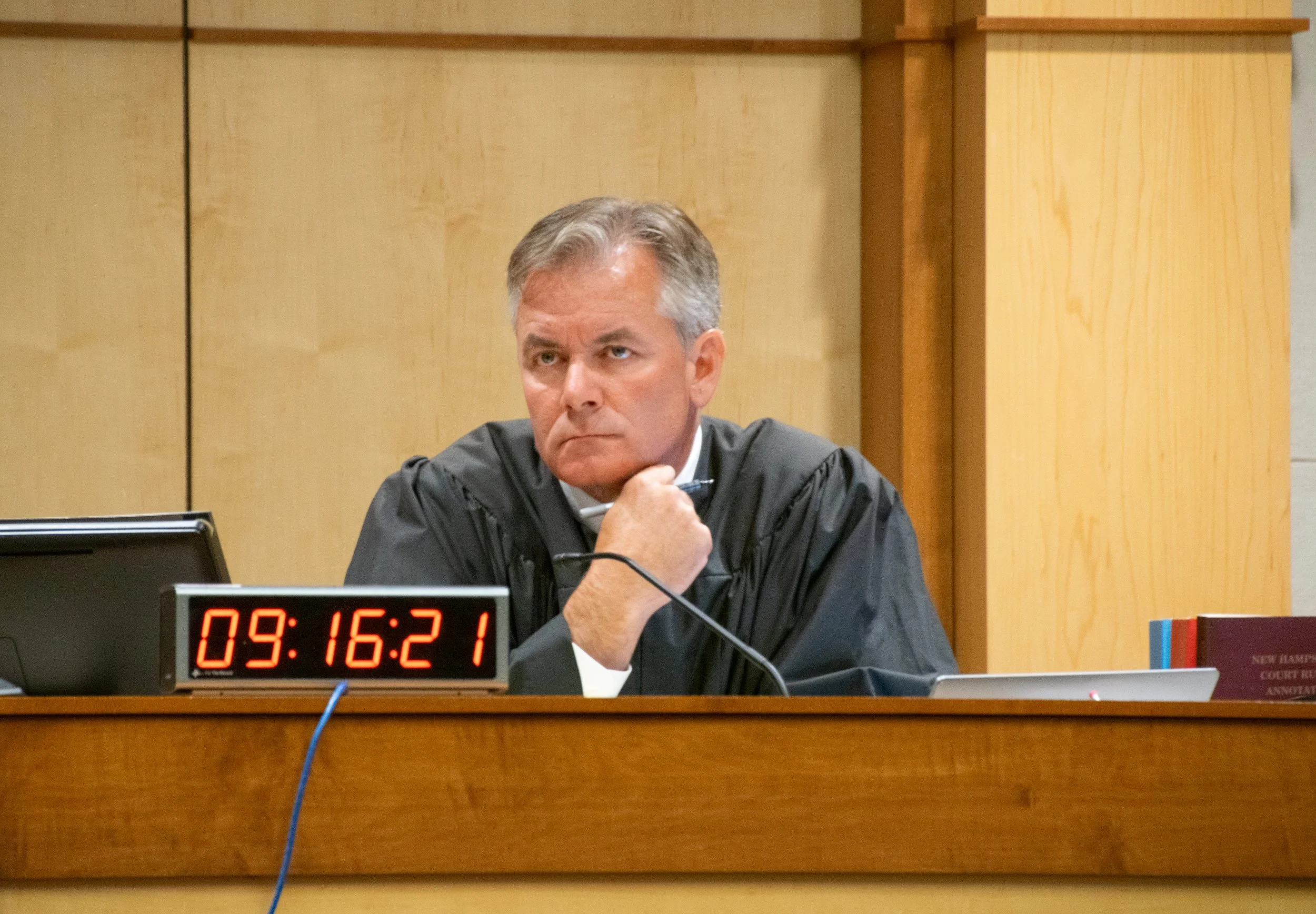 Merrimack Superior Court Judge James Kennedy listens as the state makes its case on July 20, 2026 at Merrimack Superior Court in Concord, NH. Grace Chai/Seacoastonline