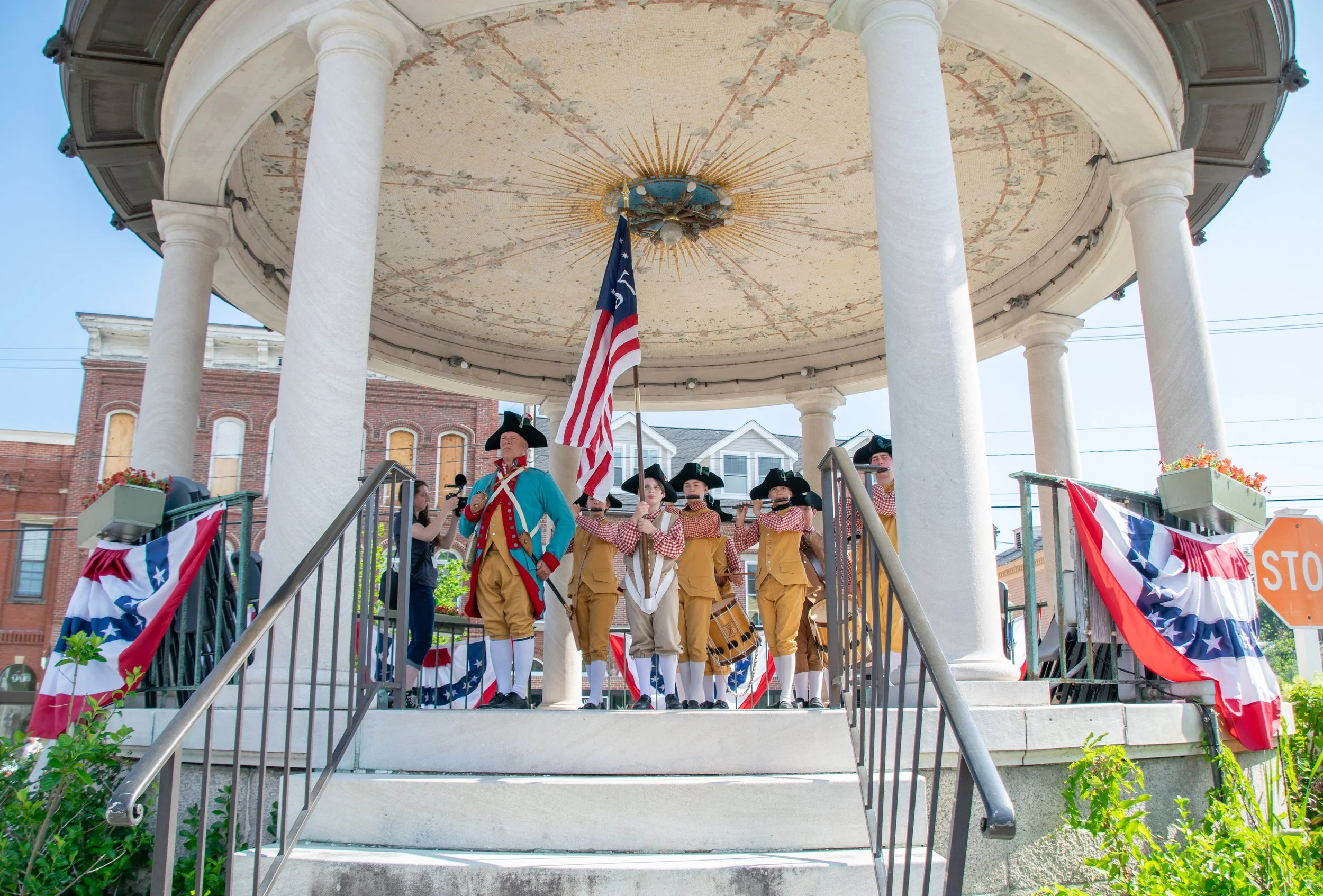Members of the Piscataqua Rangers Jr Fife and Drum Corps perform patriotic songs at the Exeter Bandstand on July 11, 2026. Grace Chai/Seacoastonline