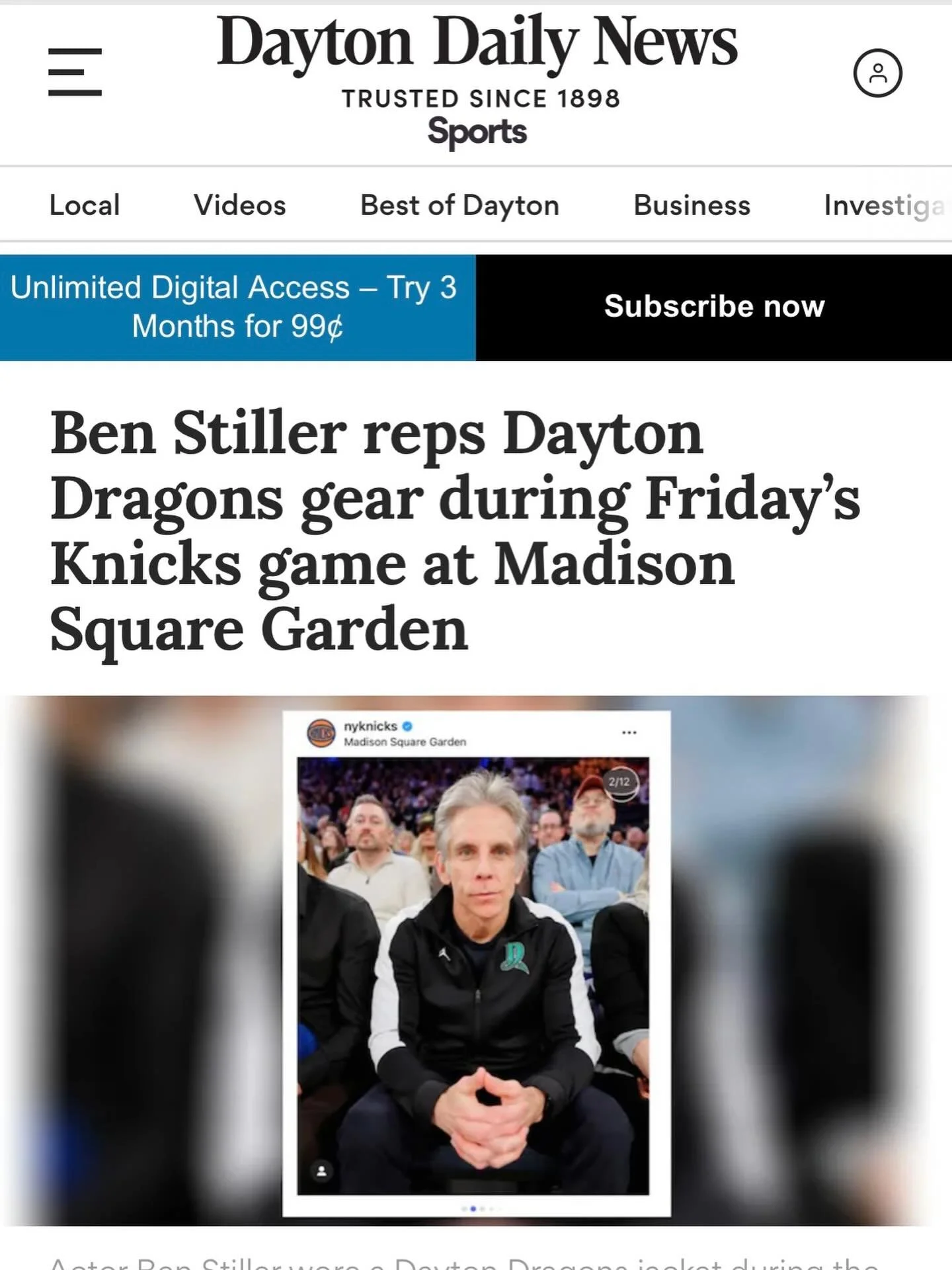 Cool to see some Dayton Dragons love all the way at Madison Square Garden. Appreciate the support for our hometown team.