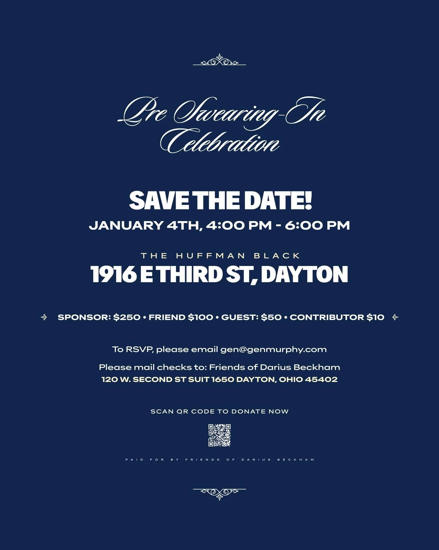 As I prepare to be sworn in, I&rsquo;m looking forward to gathering with friends, family, and supporters to mark this moment together.

Many people don&rsquo;t always realize that the work and the responsibilities of a campaign continue even after El