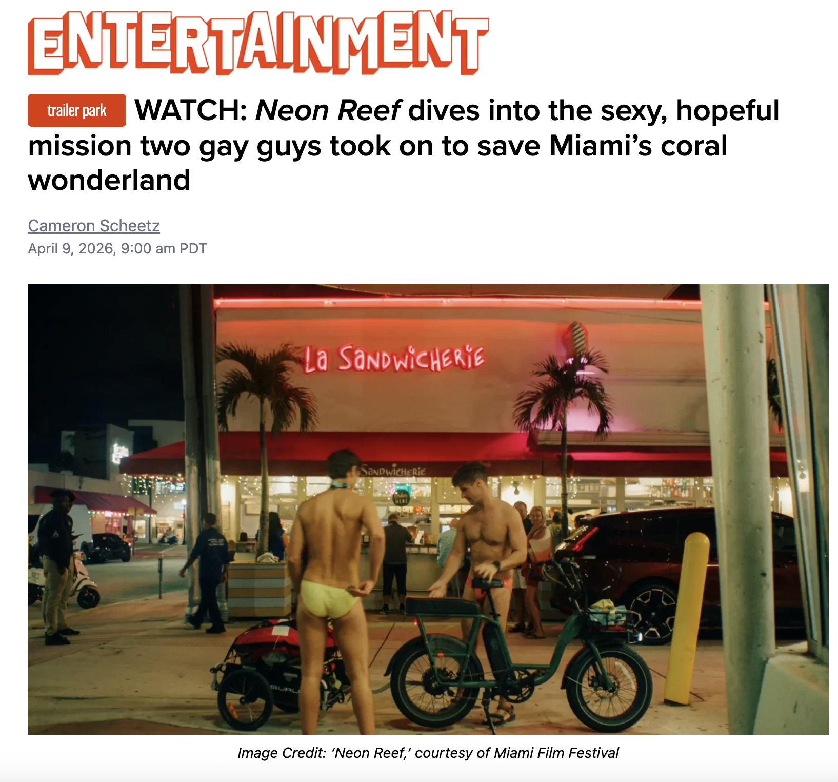 A Queerty article featuring Neon Reef, a docu-short by Alex Mitow (co-produced by LHB Productions).