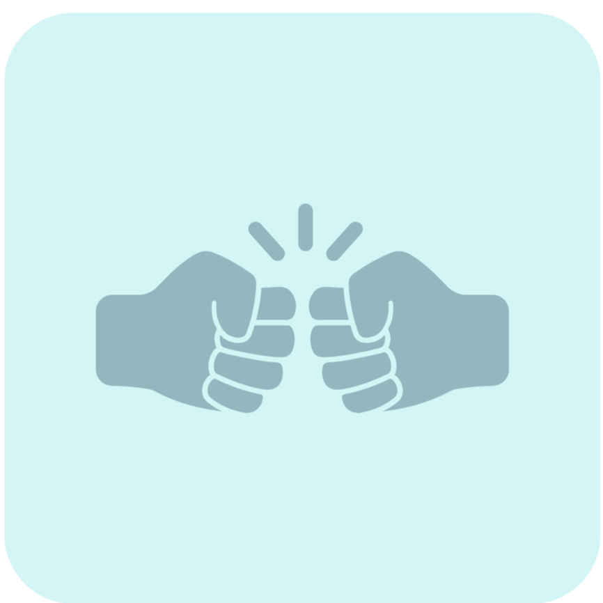 Icon of two gray people silhouettes inside a light blue rounded square.