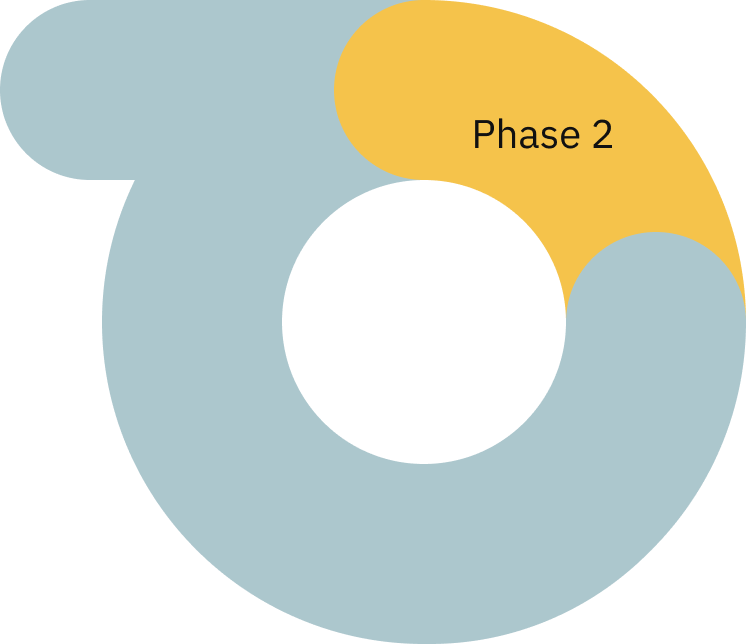 Color-coded circular chart with segments labeled 'Phase 2' in yellow, smaller segment in black at the center, and the rest in light blue.