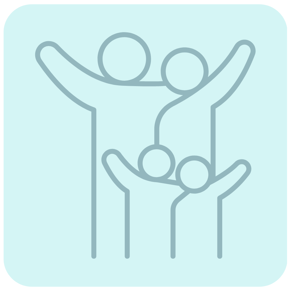 Icon of two gray people silhouettes inside a light blue rounded square.