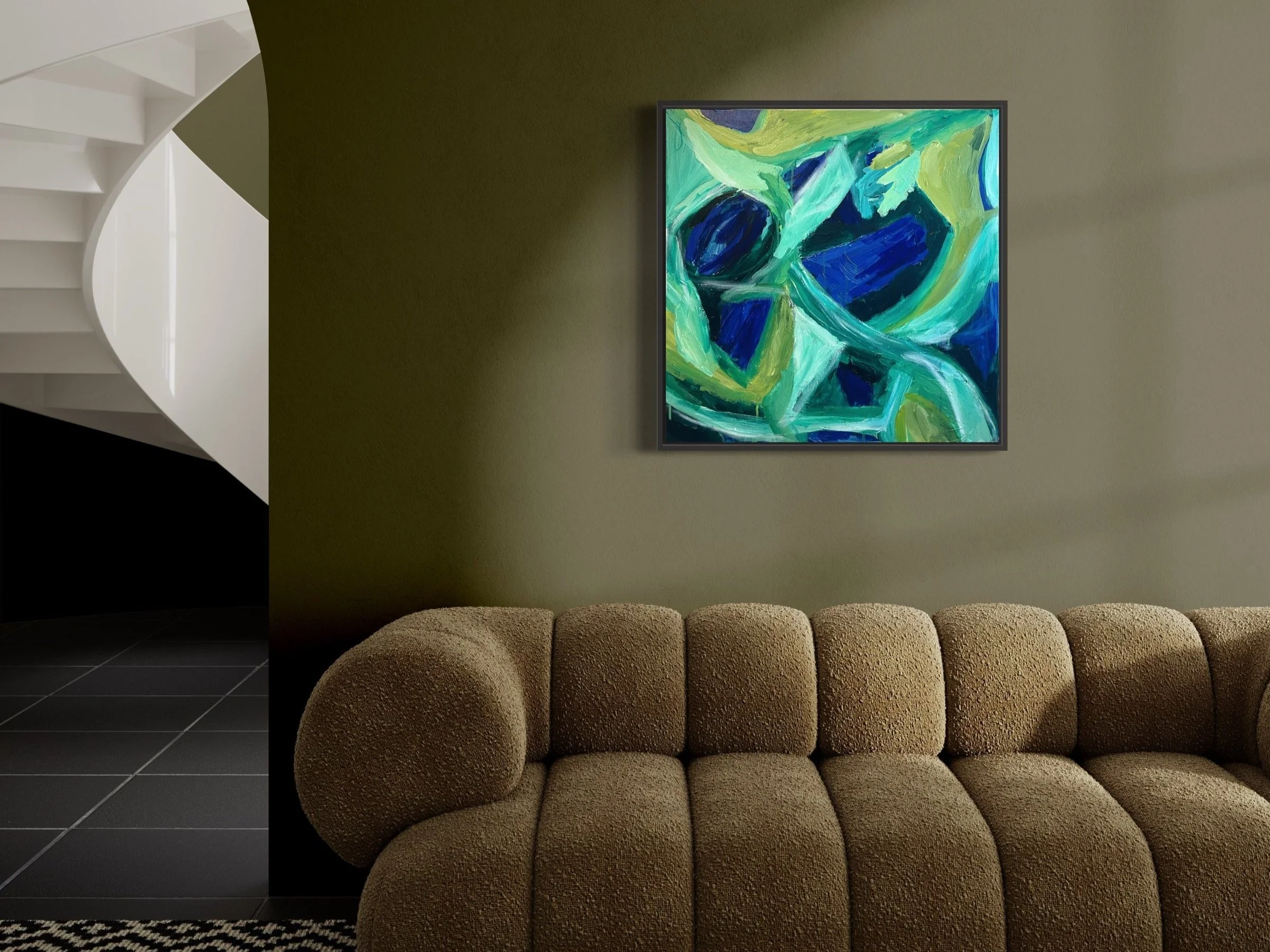 Bold fine art abstract painting perfect for a contemporary living room