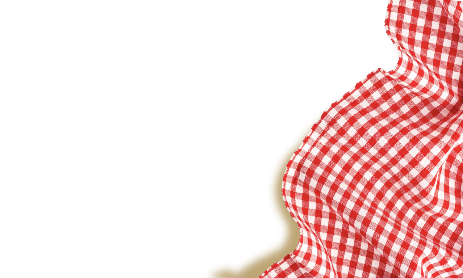 A person wearing a red and white checkered shirt with a hood, standing against a black background.