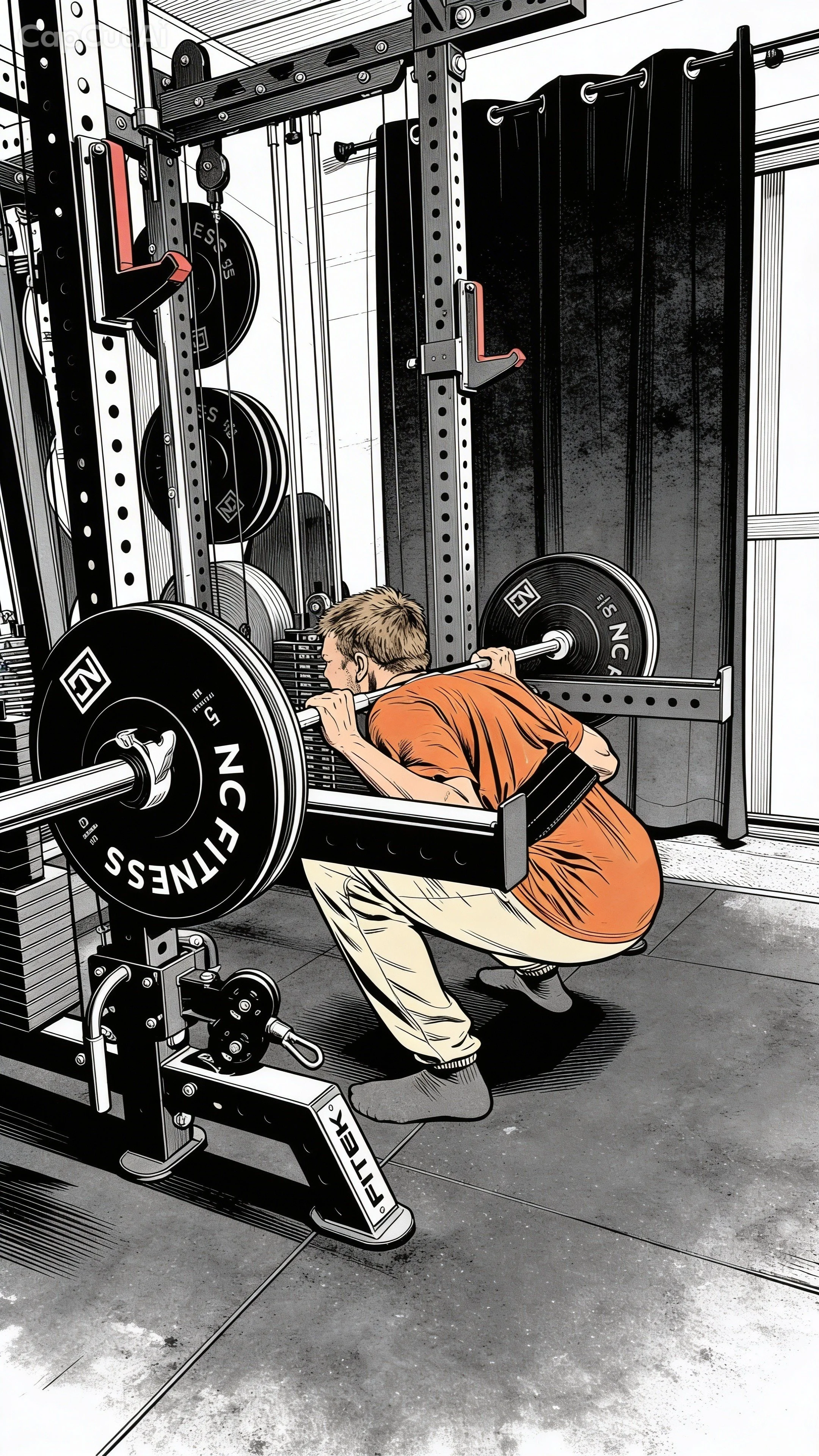 A client of Brendan Burchall, Personal Trainer in Pakenham taking his client through a Barbell Back Squat. In a private studio gym and using Kahunas online coaching Software for optimising progressive overload when lifting in the gym. Pakenham, VIC