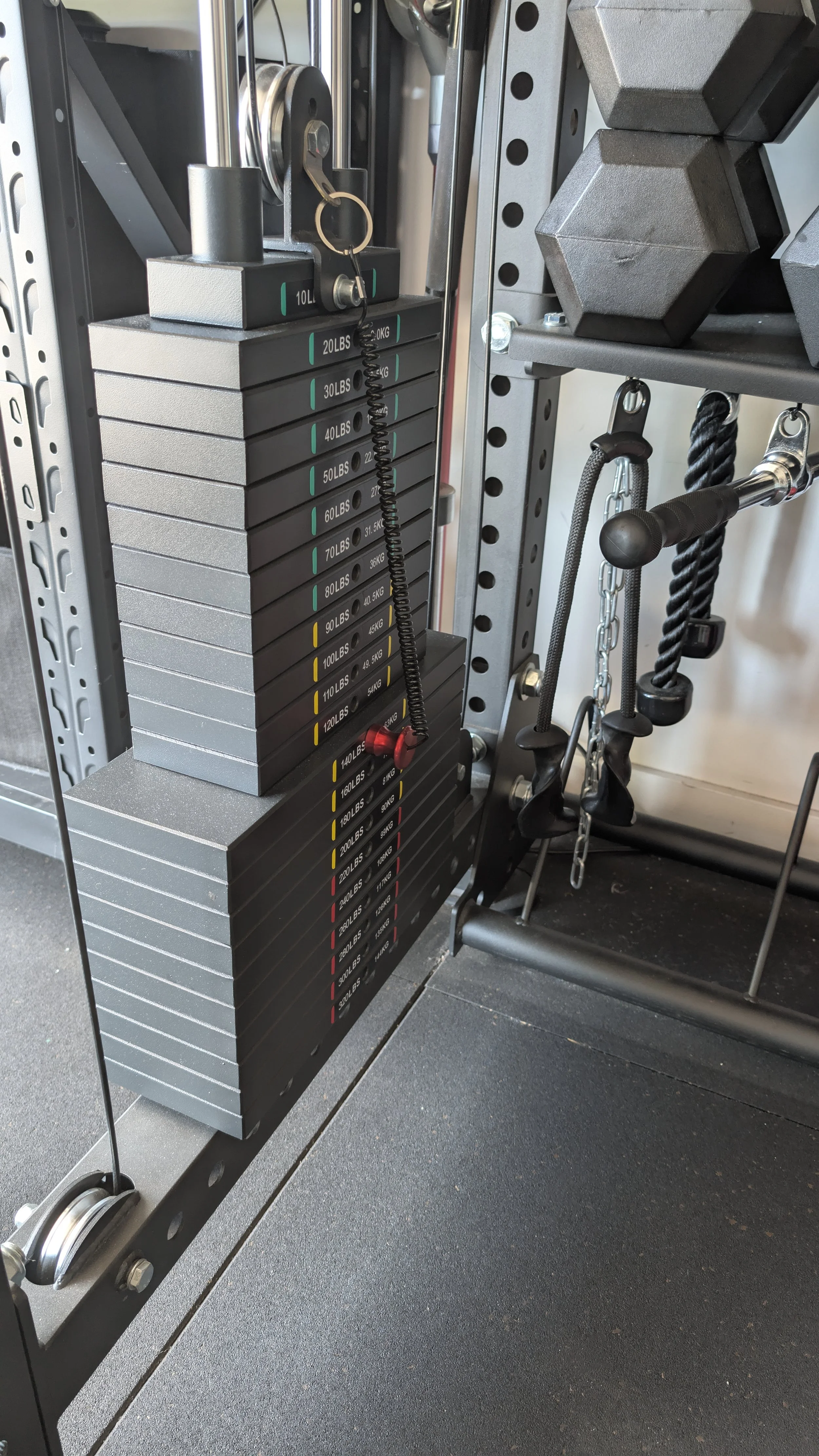 FITEK weight stack for a cable machine. Used for Latpulldown, Seated Cable rows and other functional cable machine exercises. Featuring a 1:1 Pulley and a 2:1 Pulley ratio to meet every athletes needs.