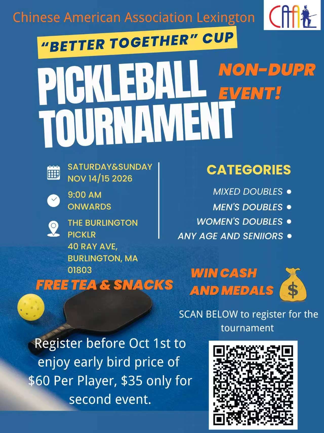 Registration is now open for the CAAL Better Together Cup Pickleball Open!