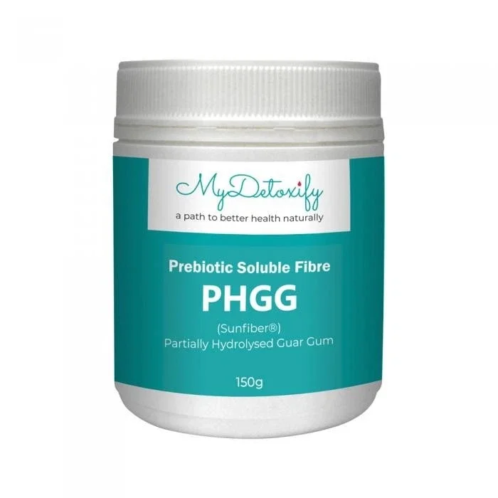 Front view of My Detoxify PHGG 150g tub showing natural prebiotic fibre for gut detox and digestion.