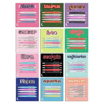 Astrology zodiac pen set collection featuring all twelve star sign stationery gift sets.webp
