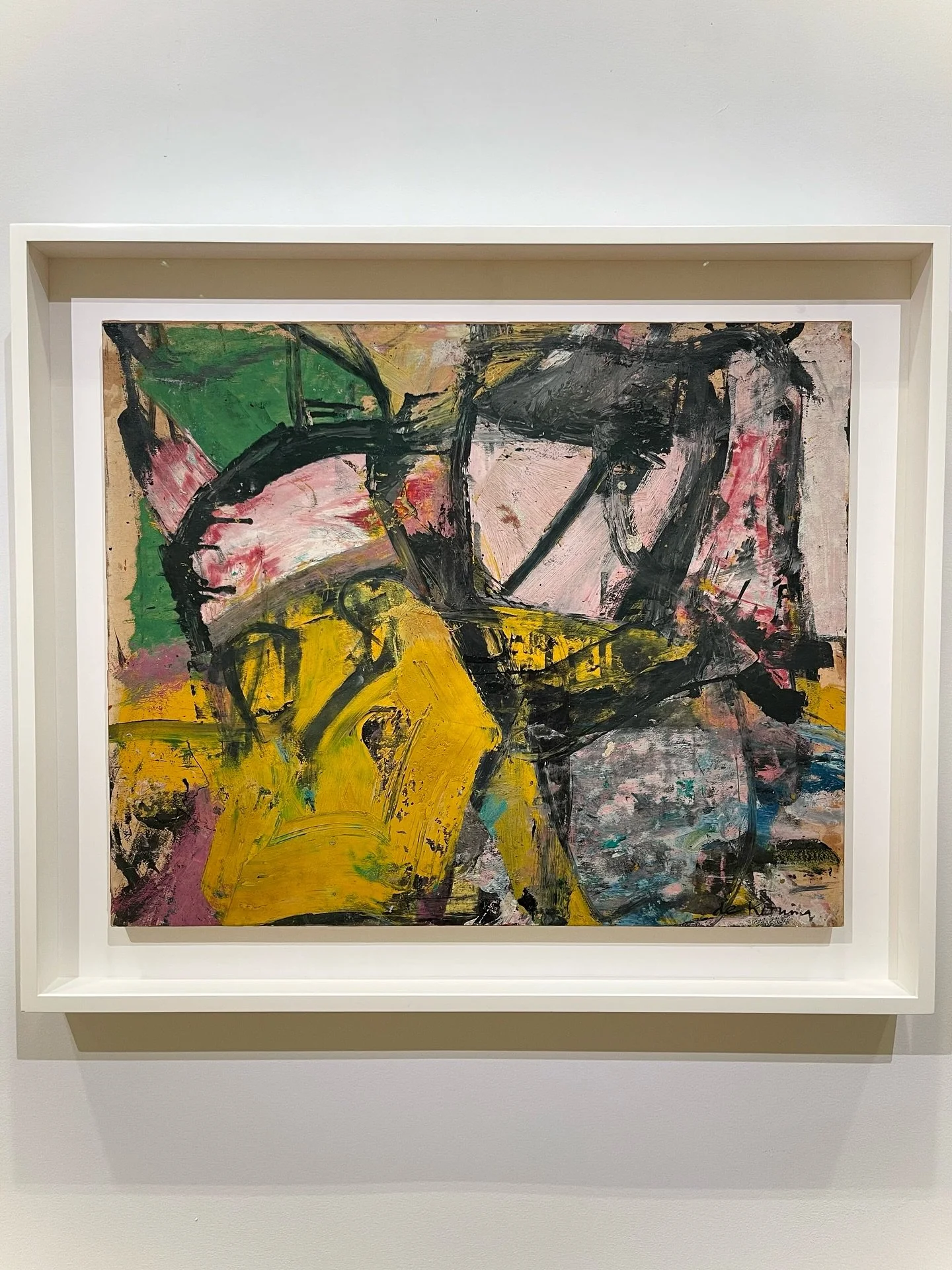 Sagamore, 1955 by Willem de Kooning
 A very good year. Coming off the iconic Woman series, de Kooning shifted toward a looser, more gestural rhythm&mdash;less about form more about impulse.
 Oil, enamel, and charcoal on paper mounted on board
57.2 x 