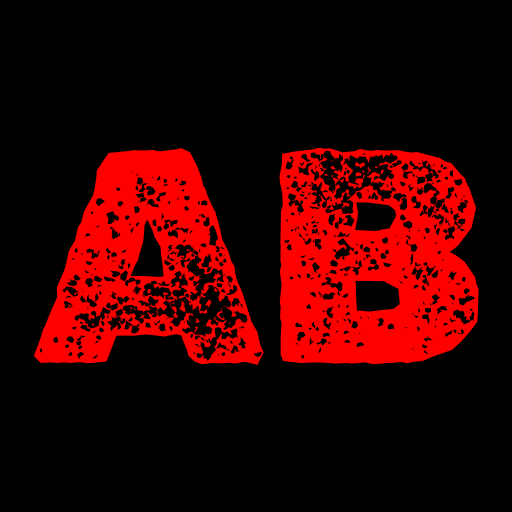 Bold red letters 'A' and 'B' on a black background with a distressed texture.