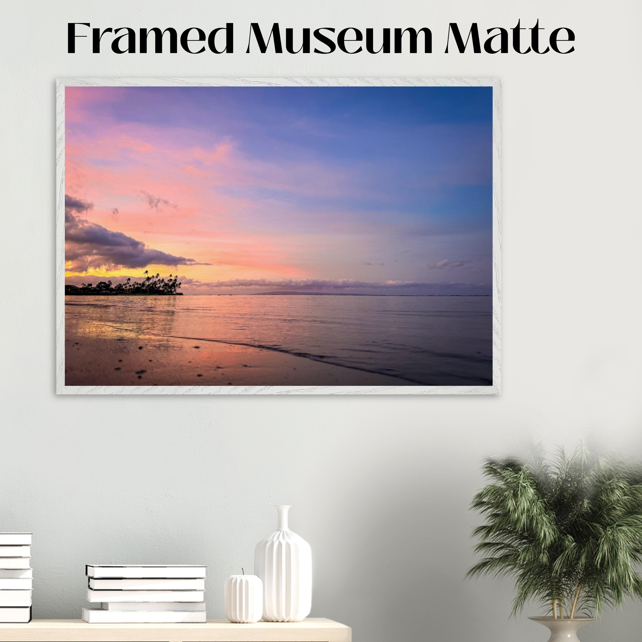 Dawn Patrol- Framed Poster Print Mockup - Museum Matte - White Wood Frame - 28x40 inch size - Chrysalis Design Studio - Maui Photography - Labeled.png