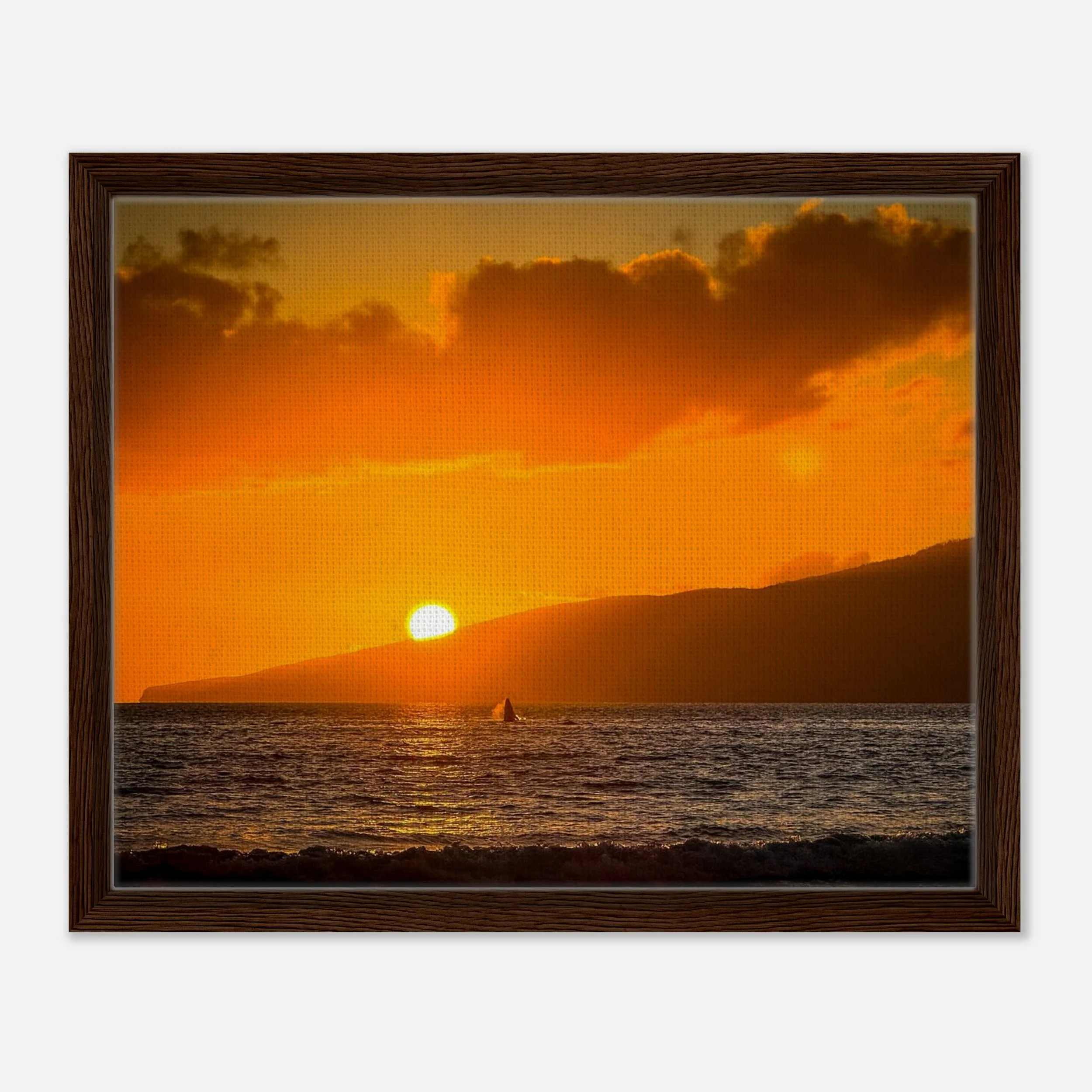 Baby Whale Catching Sunset - Dark Wood Framed Canvas Print Mockup - 16x20  inch size - Chrysalis Design Studio - Maui Photography.jpeg