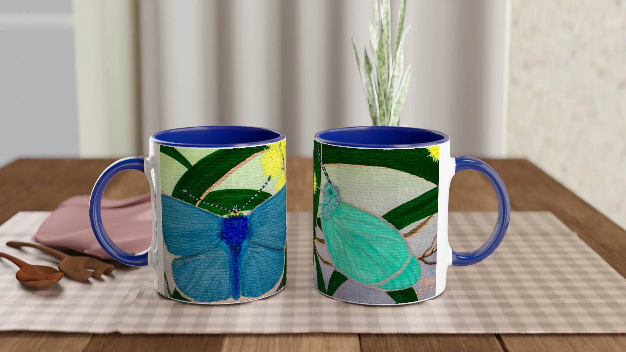 Hawaiian Blues - White 11oz Ceramic Mug with Ceramic Blue Color