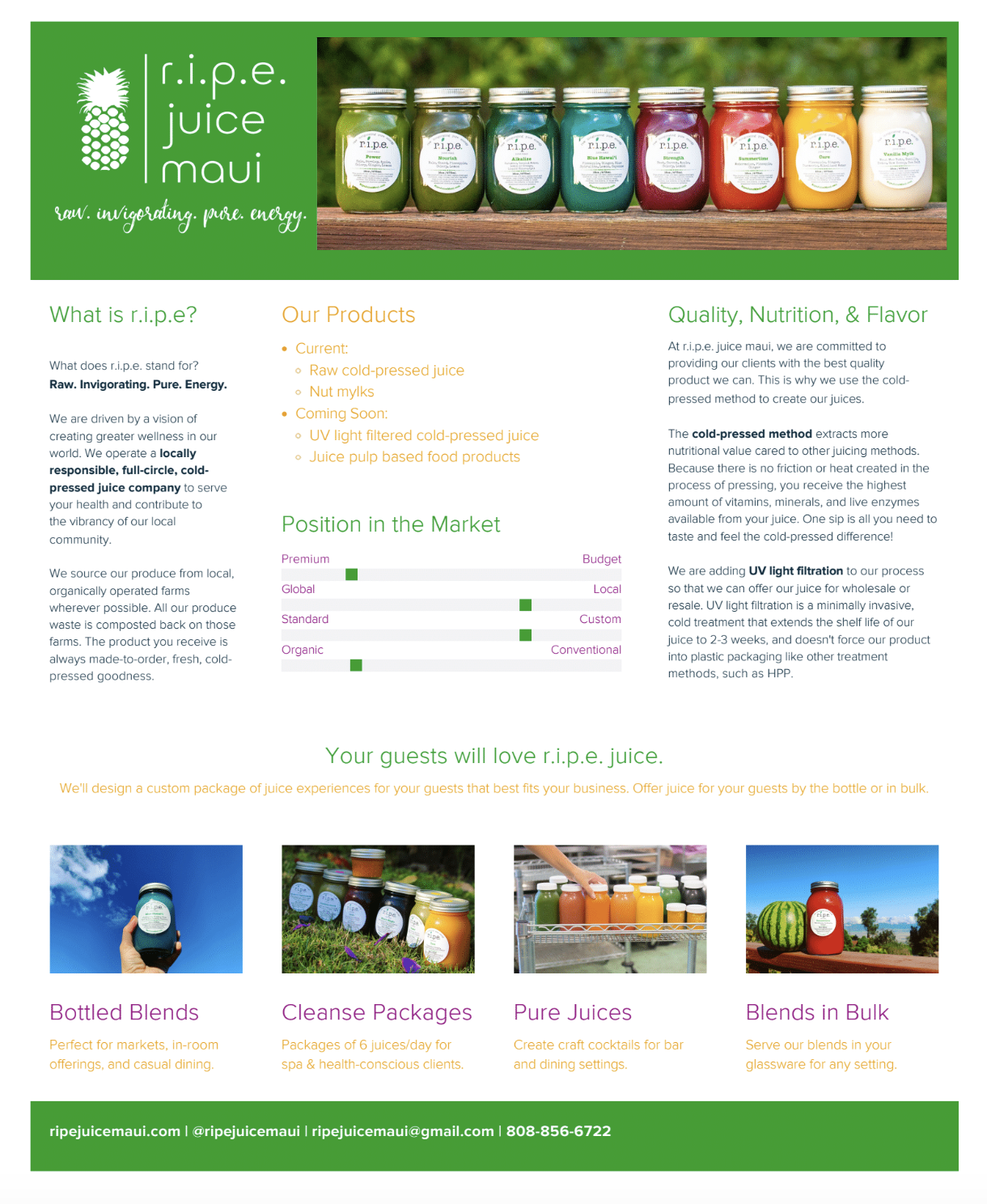 Print Menu & Sell Sheets Design for a Cold-Pressed Juice Business 