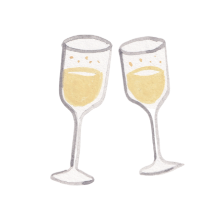 Two champagne glasses filled with a light-colored bubbly liquid.