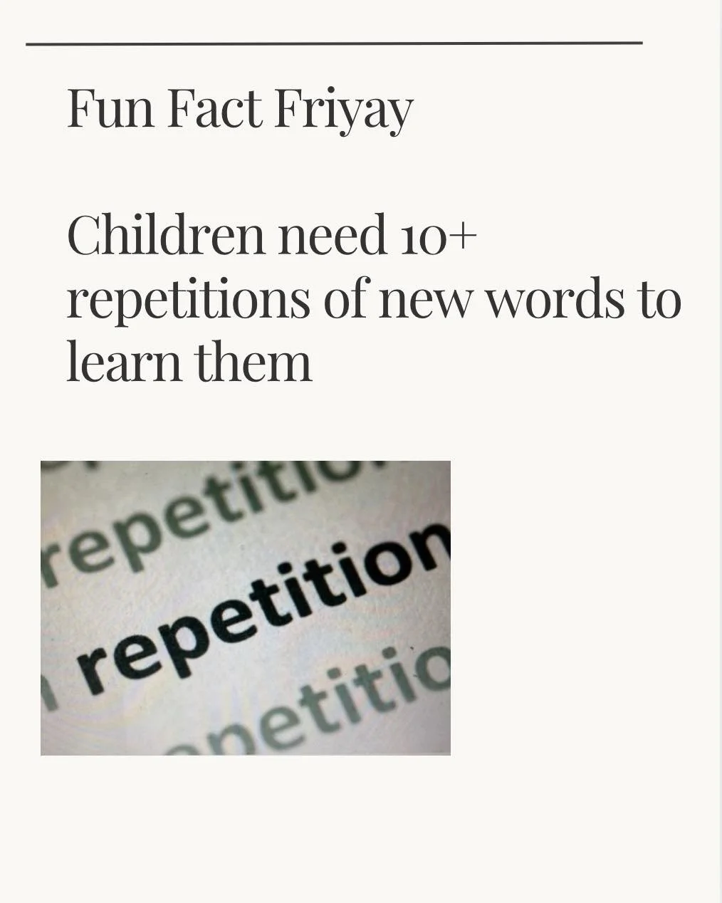 🗣️🧠👂 Repetition isn&rsquo;t boring - it&rsquo;s a key part of language development. 

Some children need 30+ exposures to new words to learn them. 

Try being a &lsquo;running commentary&rsquo; of your day - change your tone and model new language