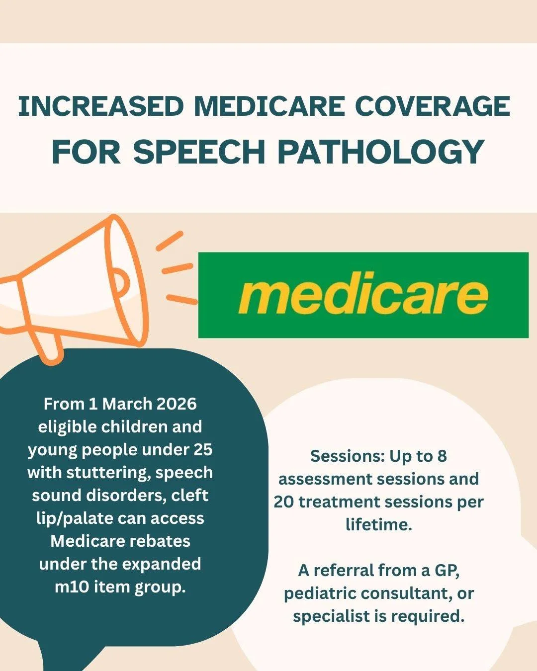 28 sessions partially billed to Medicare 😎 

Complex neurodevelopmental disorders have been expanded to include speech sound disorder, stuttering and cleft lip/palate. About time Medicare 🥳 

This is on top of the 5 chronic disease management plan 
