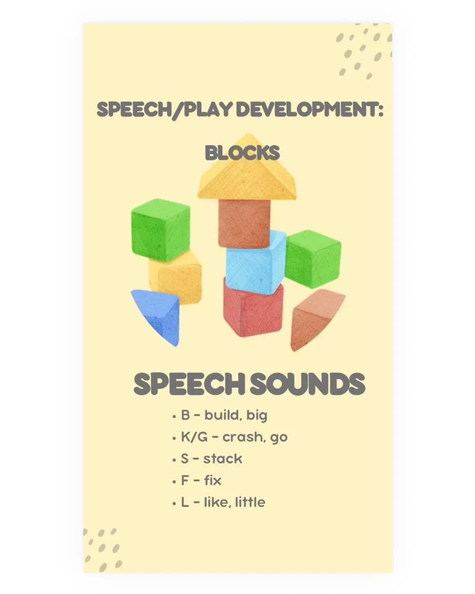 Blocks are a great way to target speech, language and play. Here are some targets for block play that you can use at home 🏡 🧱

#earlyinterventiontherapy #speechpathology #earlylearning #earlyinterventionspeech #earlyintervention #intervention #spee