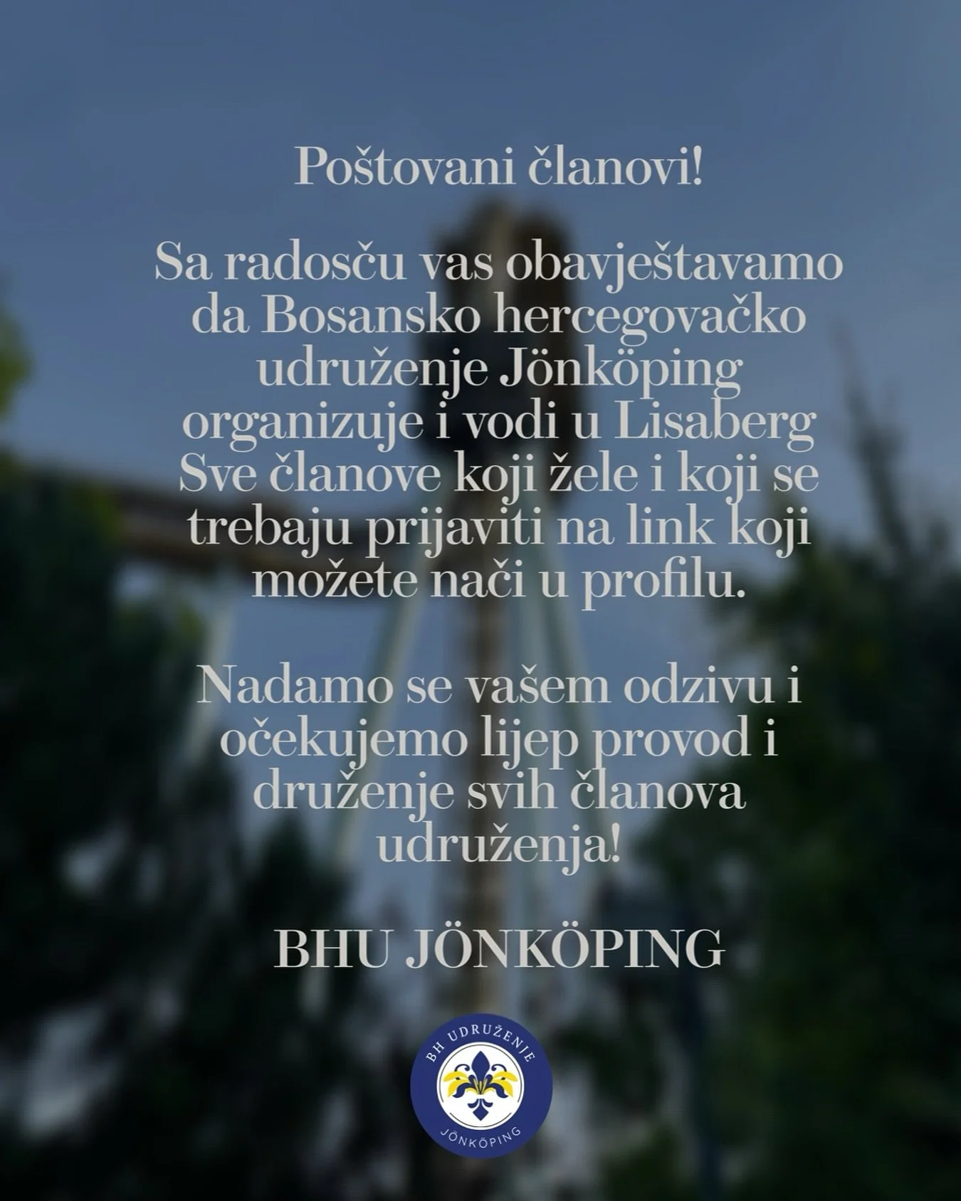 Liseberg 30/8 za sve članove. Prijava traje do 15/8 - Nadamo se va&scaron;em odzivu i očekujemo lijep provod i druženje svih članova udruženja! 🎢🎠