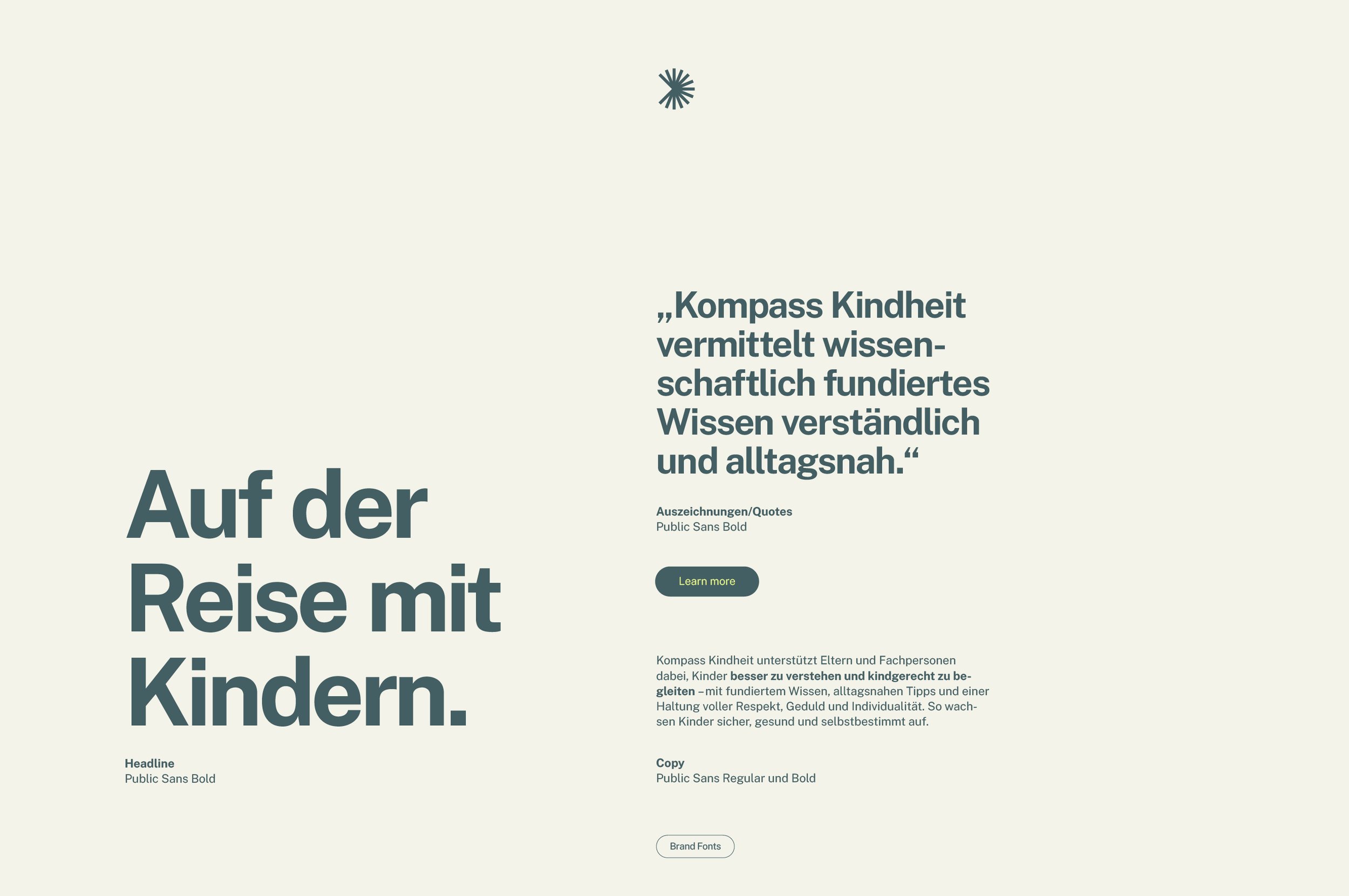 Typografie, Brand Fonts für Kompass Kindheit, schlicht, klar und plakativ