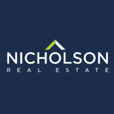 Nicholson Real Estate logo with a stylized roof design above the text.